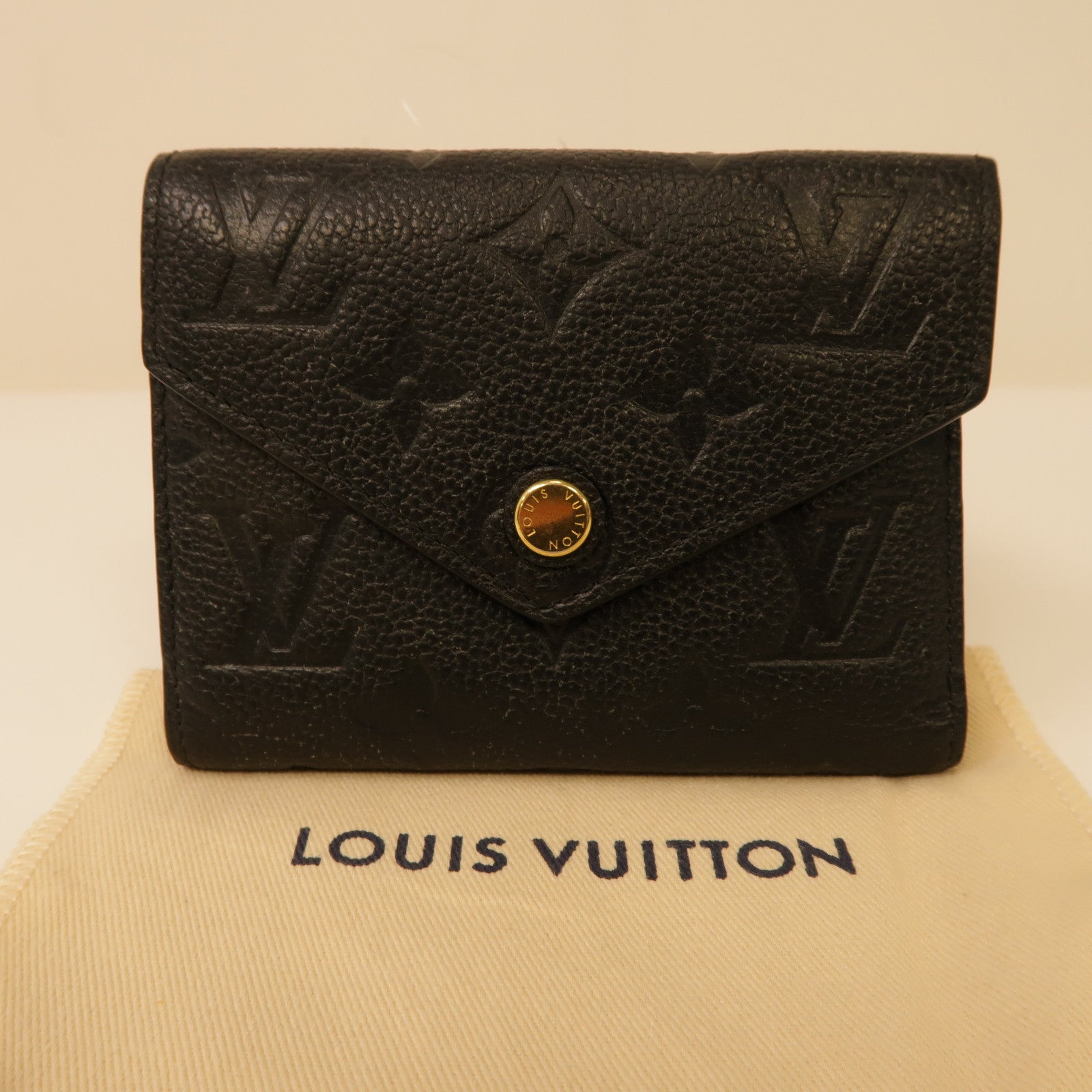 LOUIS VUITTON Monogram Empreinte Victorine Wallet金扣鈕扣錢包黑色