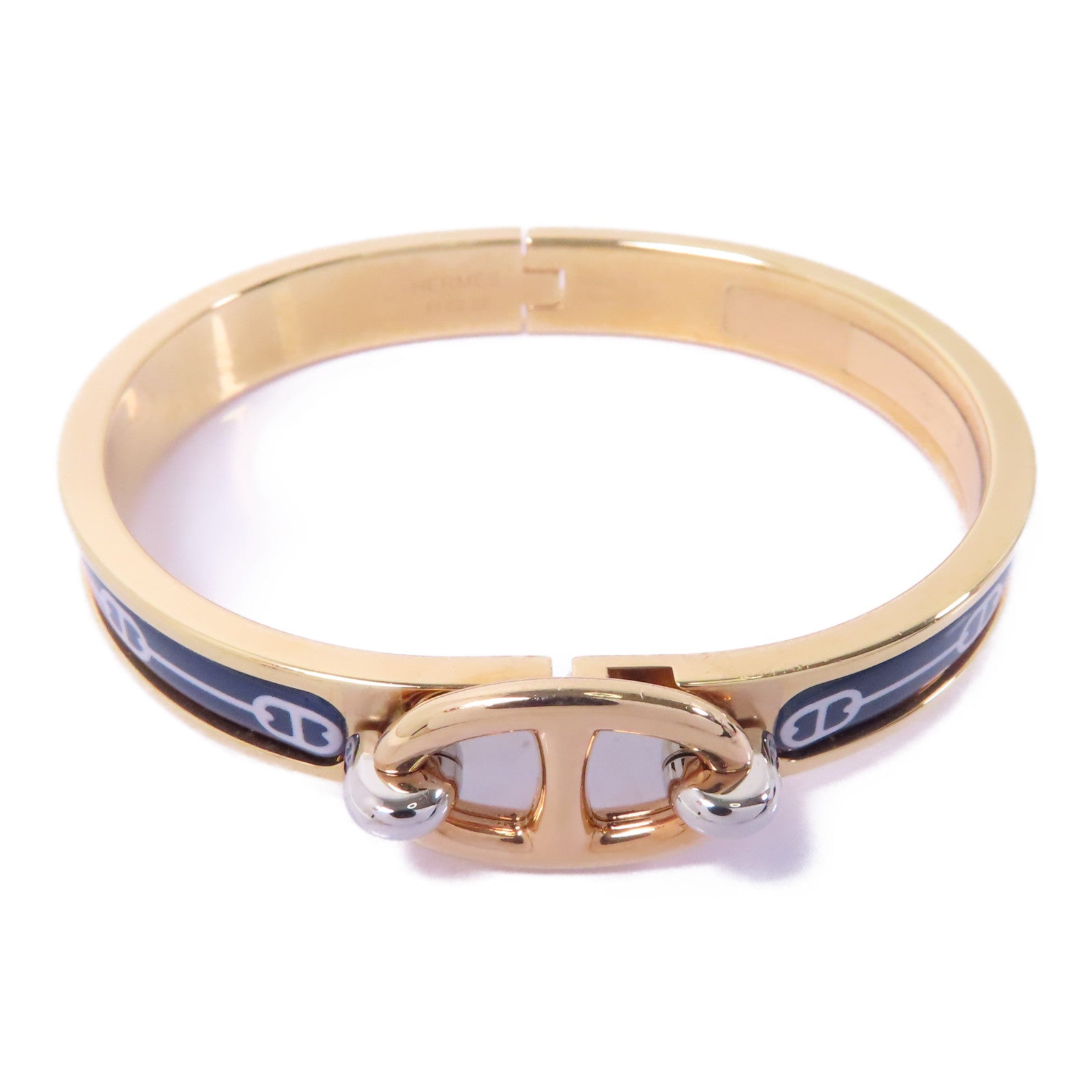 HERMES 金屬Bangle金扣手鐲藍色/金色