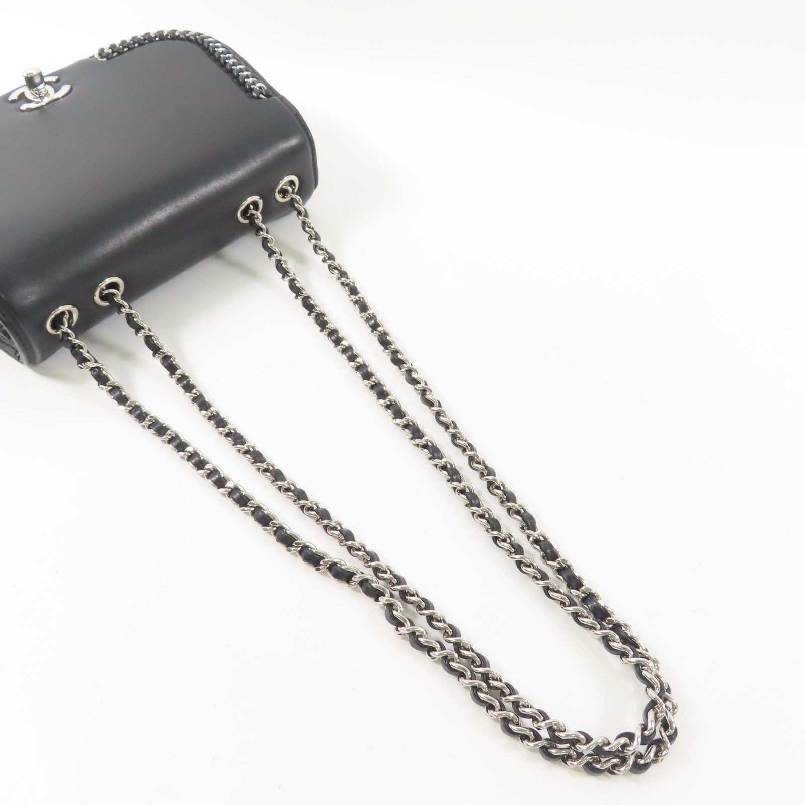 CHANEL 羊皮皮革Chain Shoulder銀扣鏈帶肩背袋