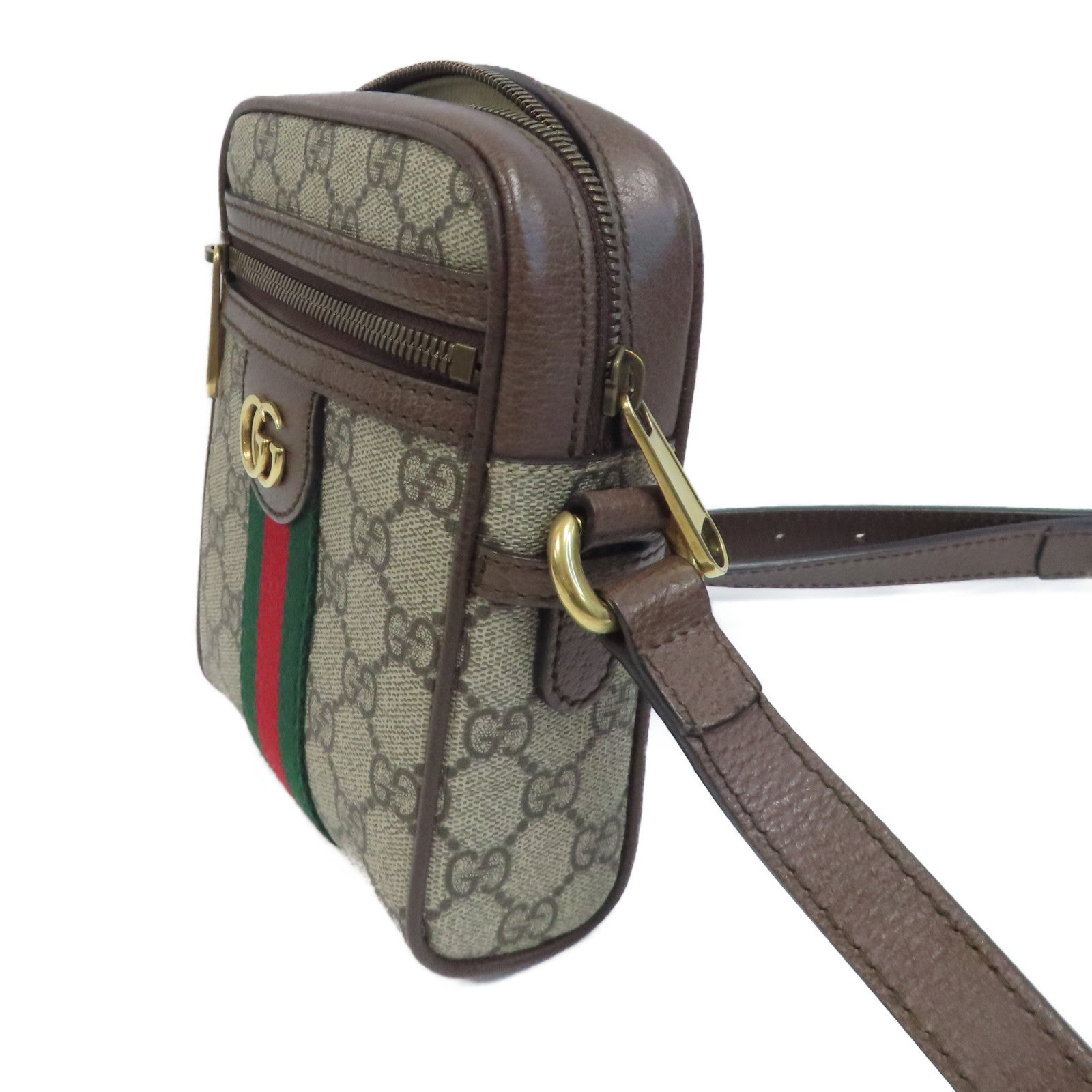 GUCCI 塗層帆布Ophidia GG金扣肩背袋啡色