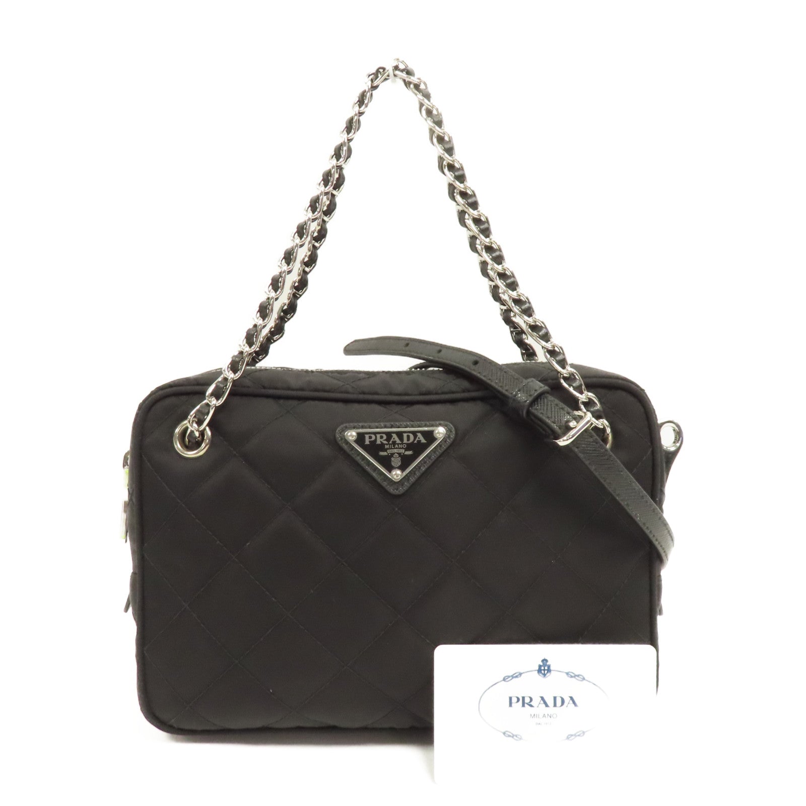 PRADA 尼龍Banddiera Black Tessuto銀扣手挽肩背兩用袋黑色