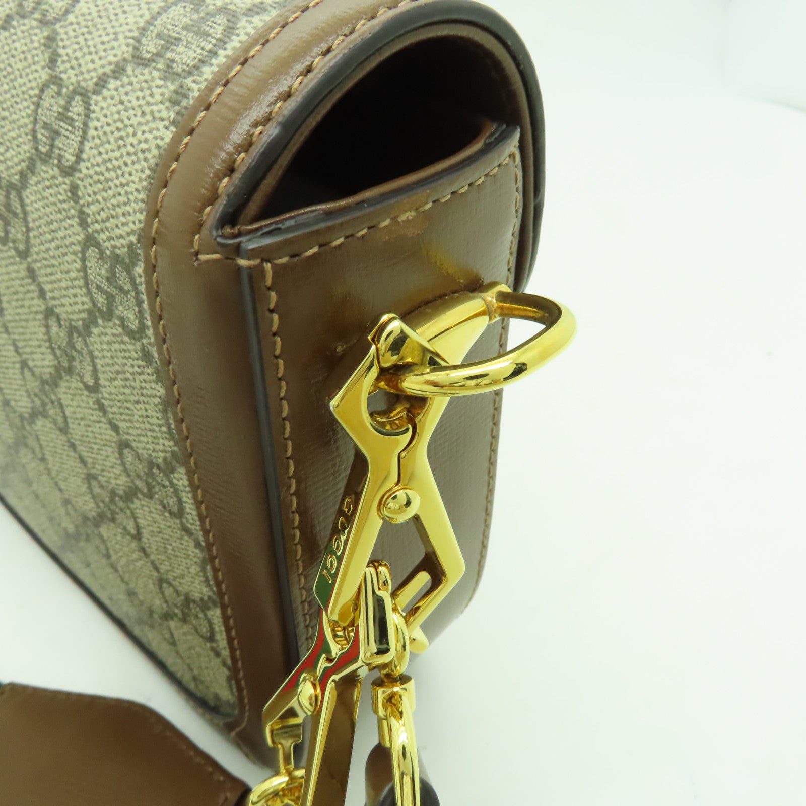 GUCCI 塗層帆布Horsebit 1955 Mini金扣肩背袋啡色