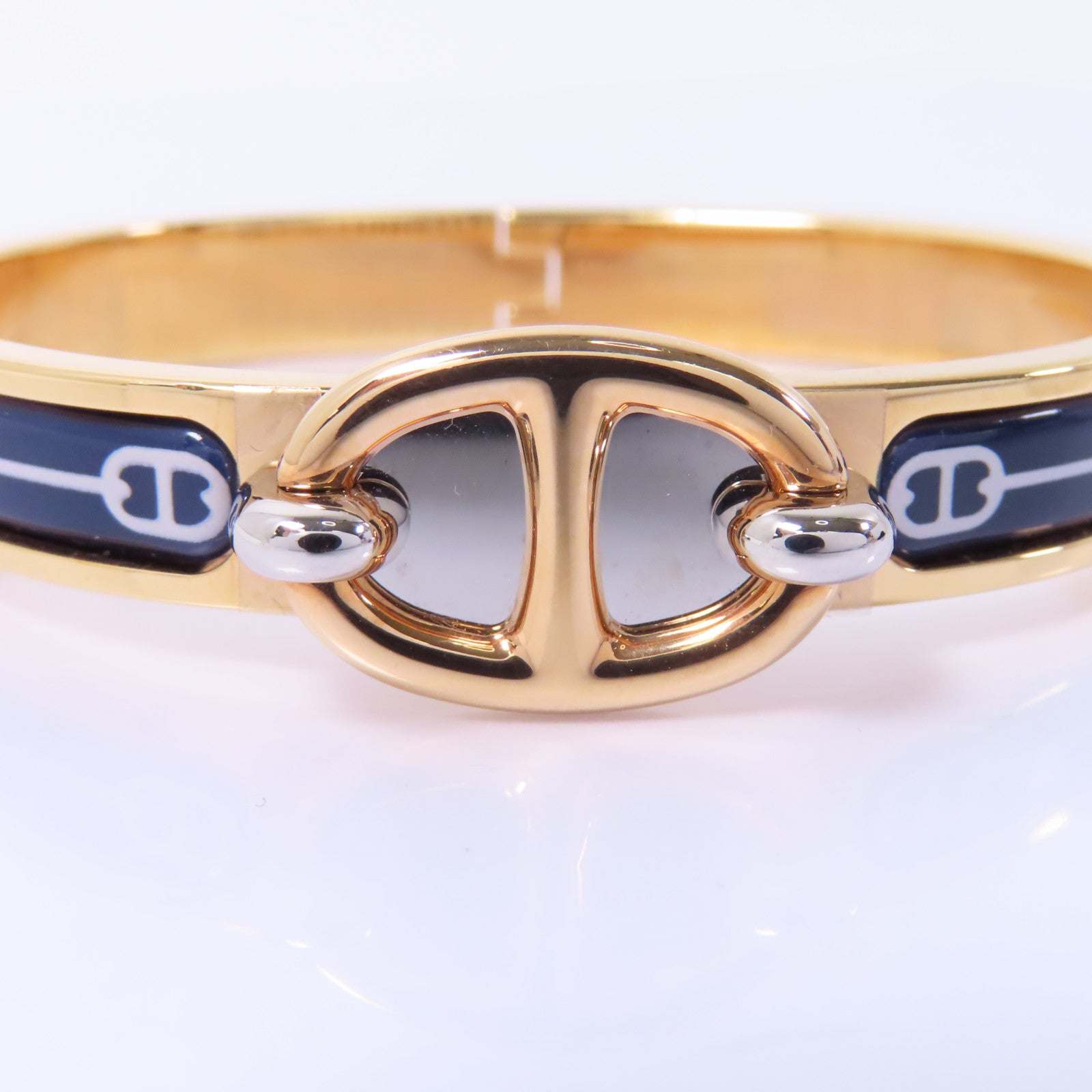HERMES 金屬Bangle金扣手鐲藍色/金色