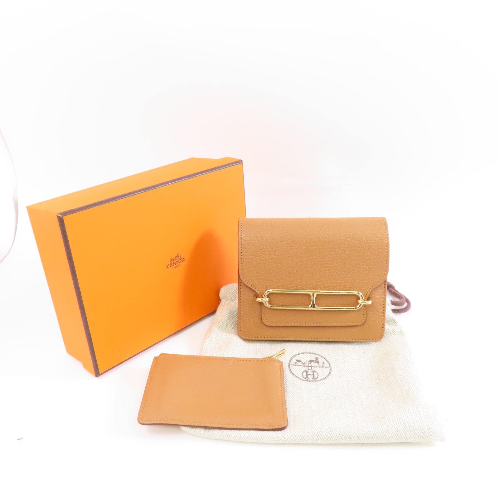 HERMES Chevre皮革Roulis Slim金扣錢包啡色