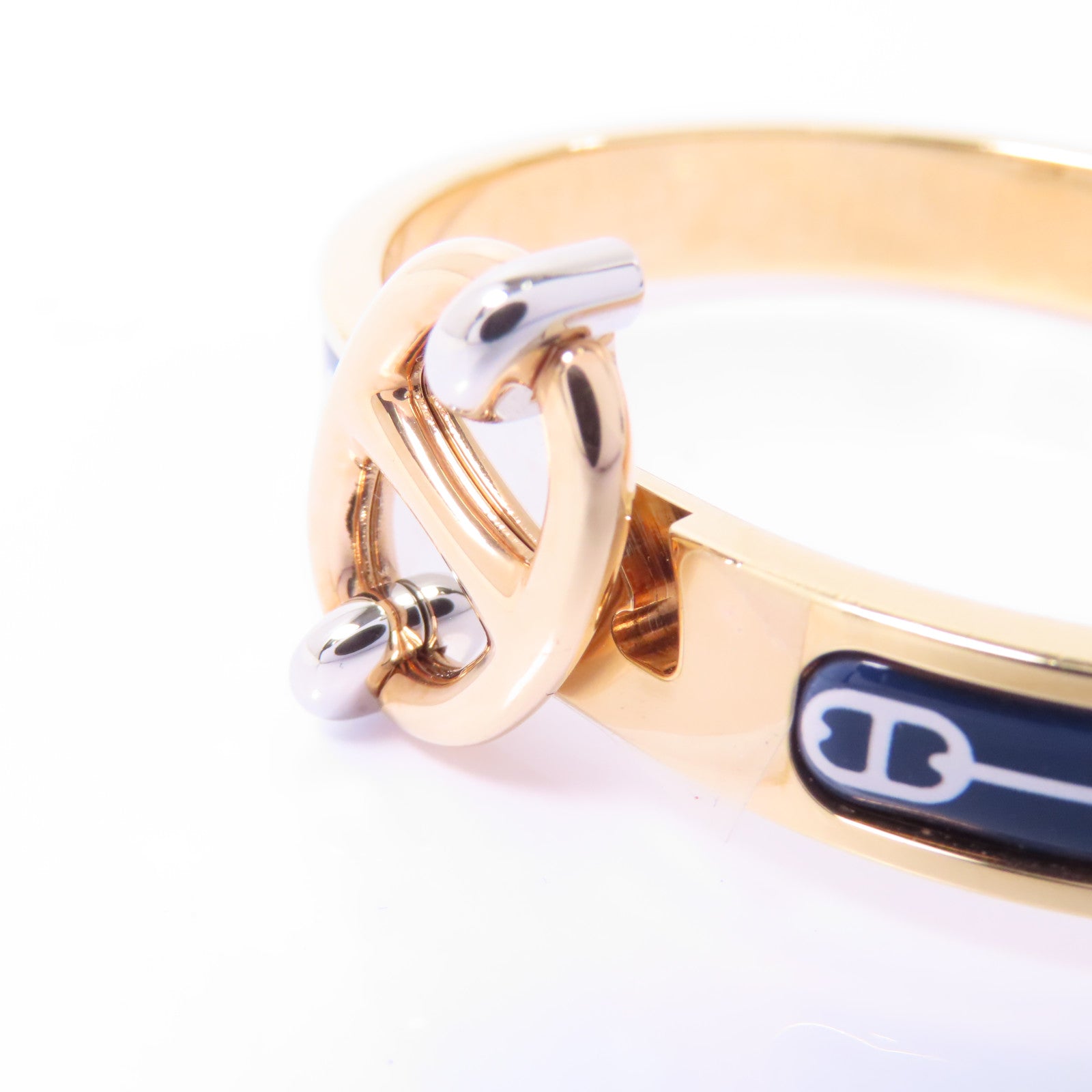 HERMES 金屬Bangle金扣手鐲藍色/金色