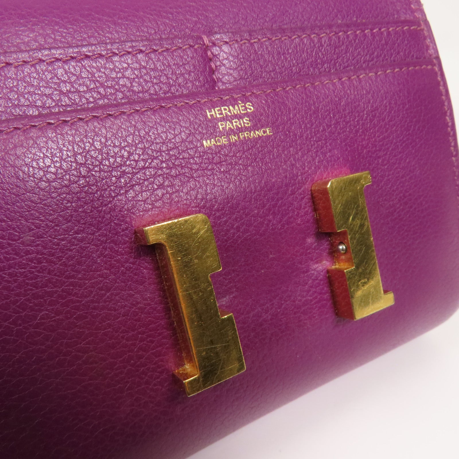 HERMES Evercolor皮革Constance Wallet金扣錢包Anemone