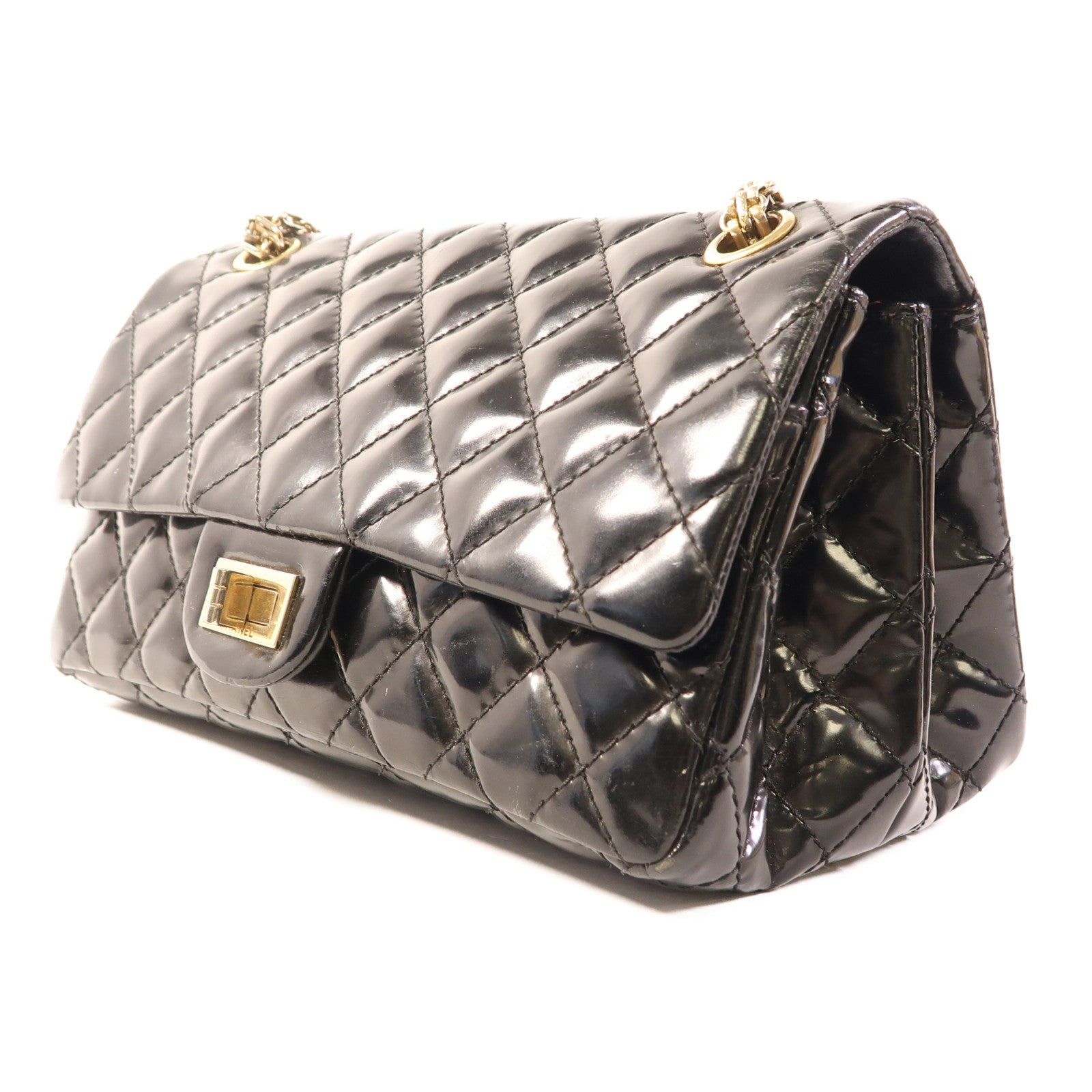 CHANEL 漆皮皮革2.55 Chain Shoulder金扣鏈帶肩背袋