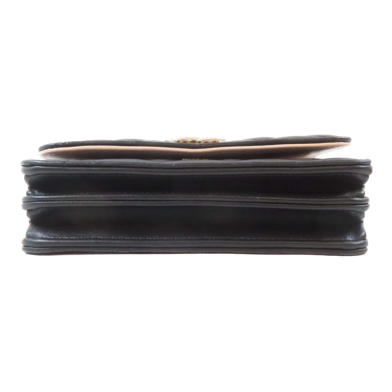 CHANEL 菱格羊皮皮革Mini Wallet On Chain金扣鏈帶肩背袋黑色/粉紅色