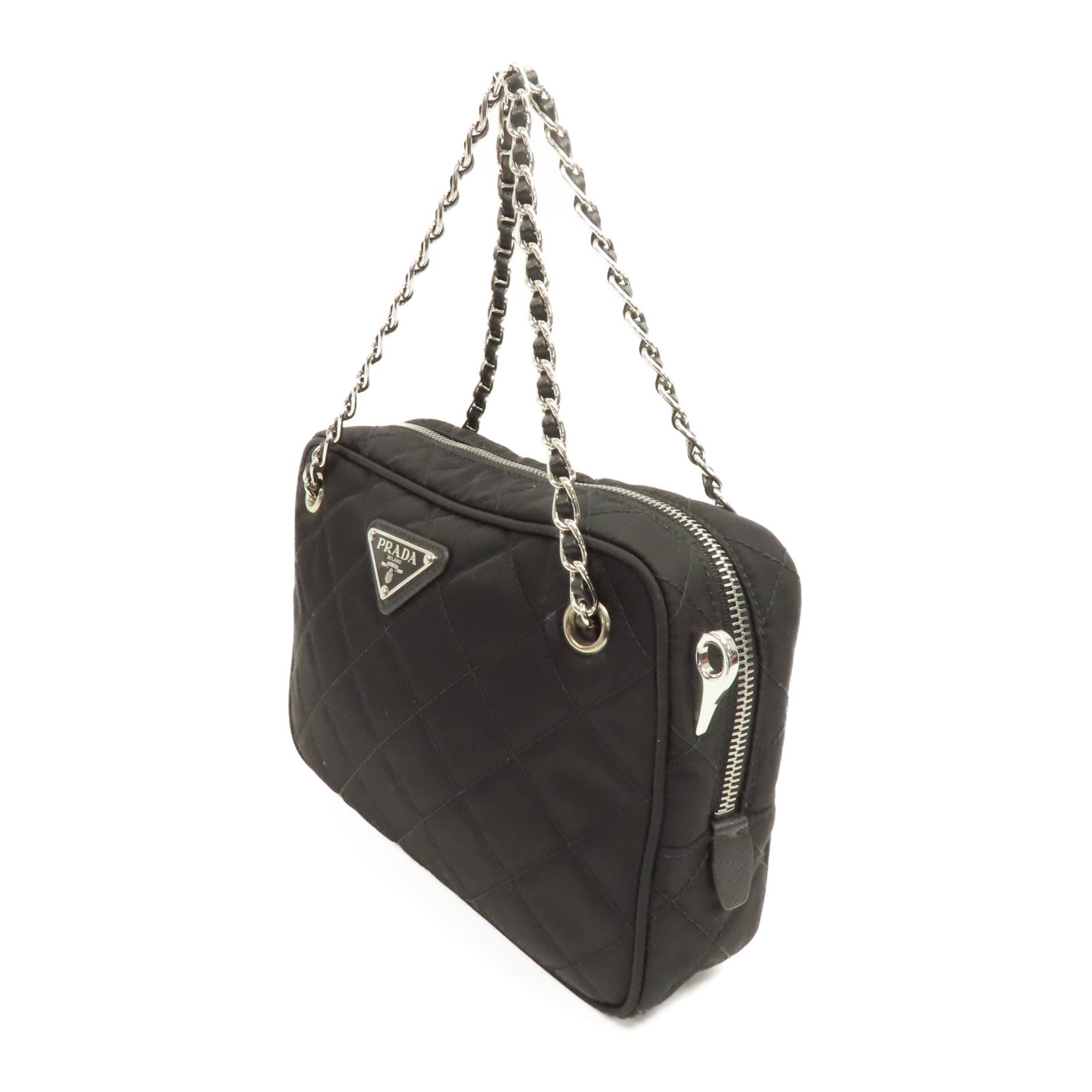 PRADA 尼龍Banddiera Black Tessuto銀扣手挽肩背兩用袋黑色