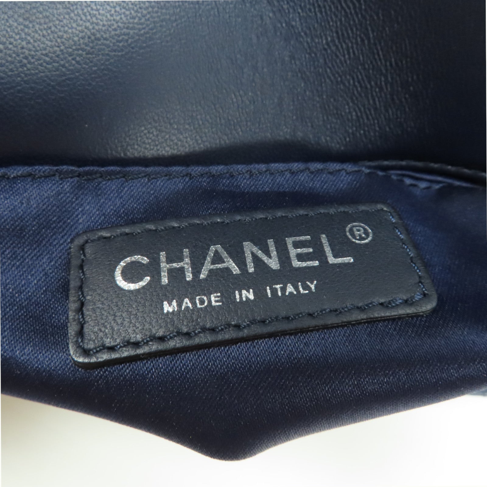 CHANEL 菱格羊皮皮革Chain Shoulder銀扣鏈帶肩背袋深藍色