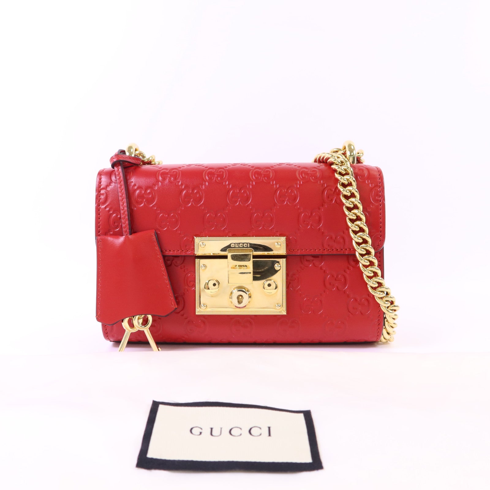 GUCCI 【激減優惠】牛皮皮革Padlock GG金扣鏈帶肩背袋