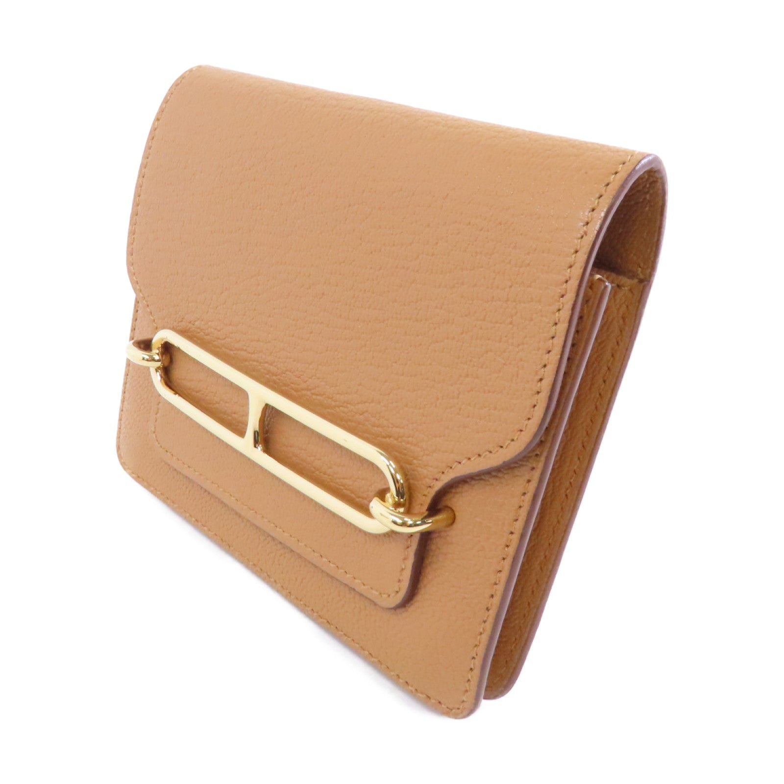HERMES Chevre皮革Roulis Slim金扣錢包啡色