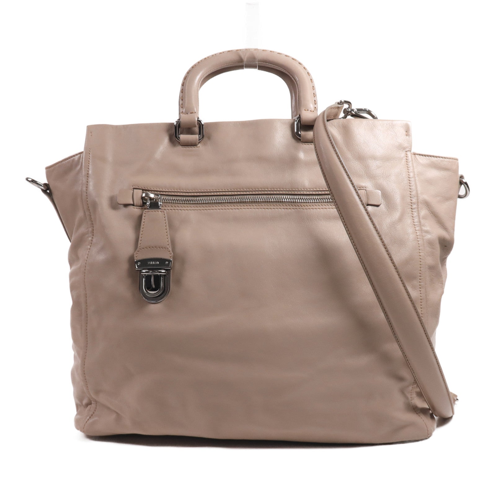 PRADA 【激減優惠】牛皮皮革2 Way Shoulder銀扣手挽肩背兩用袋