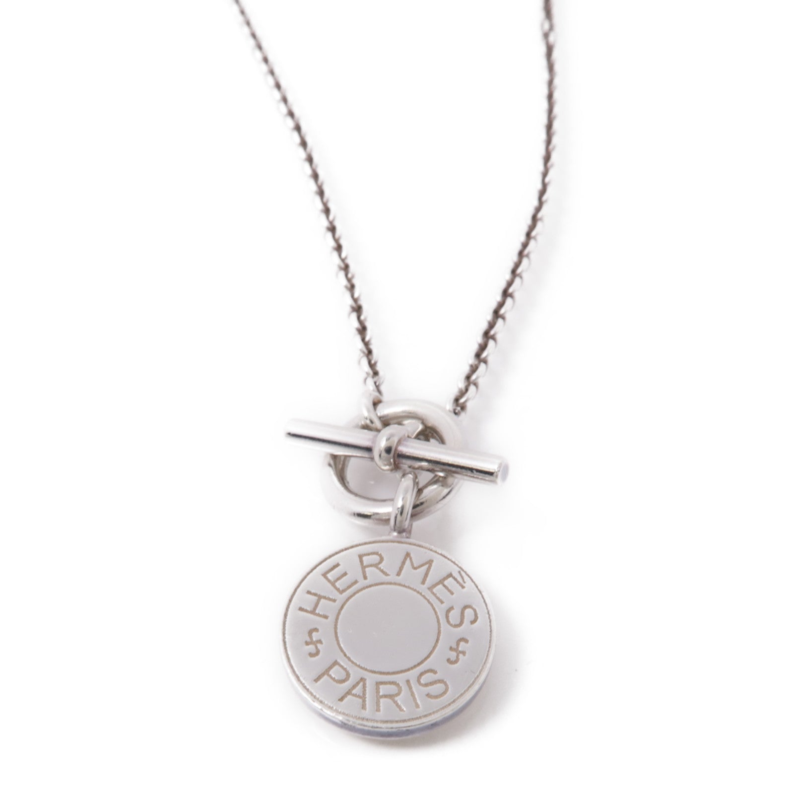 HERMES Amulettes Ex-Libris Pendant Necklace 925 Sterling Silver