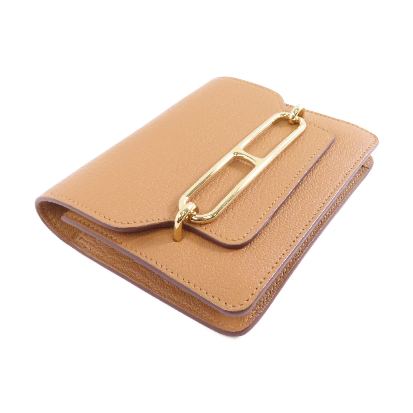 HERMES Chevre皮革Roulis Slim金扣錢包啡色