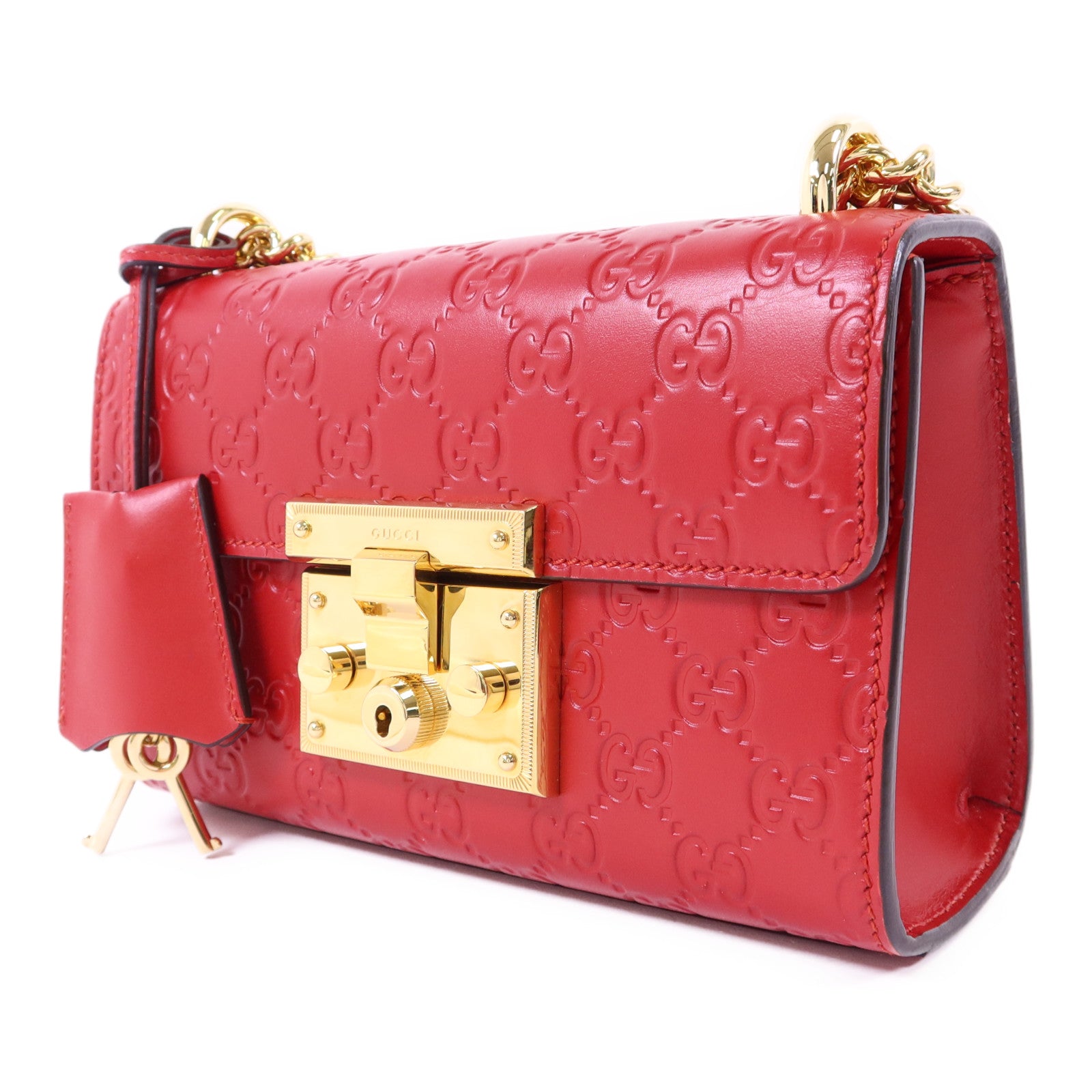 GUCCI 【激減優惠】牛皮皮革Padlock GG金扣鏈帶肩背袋