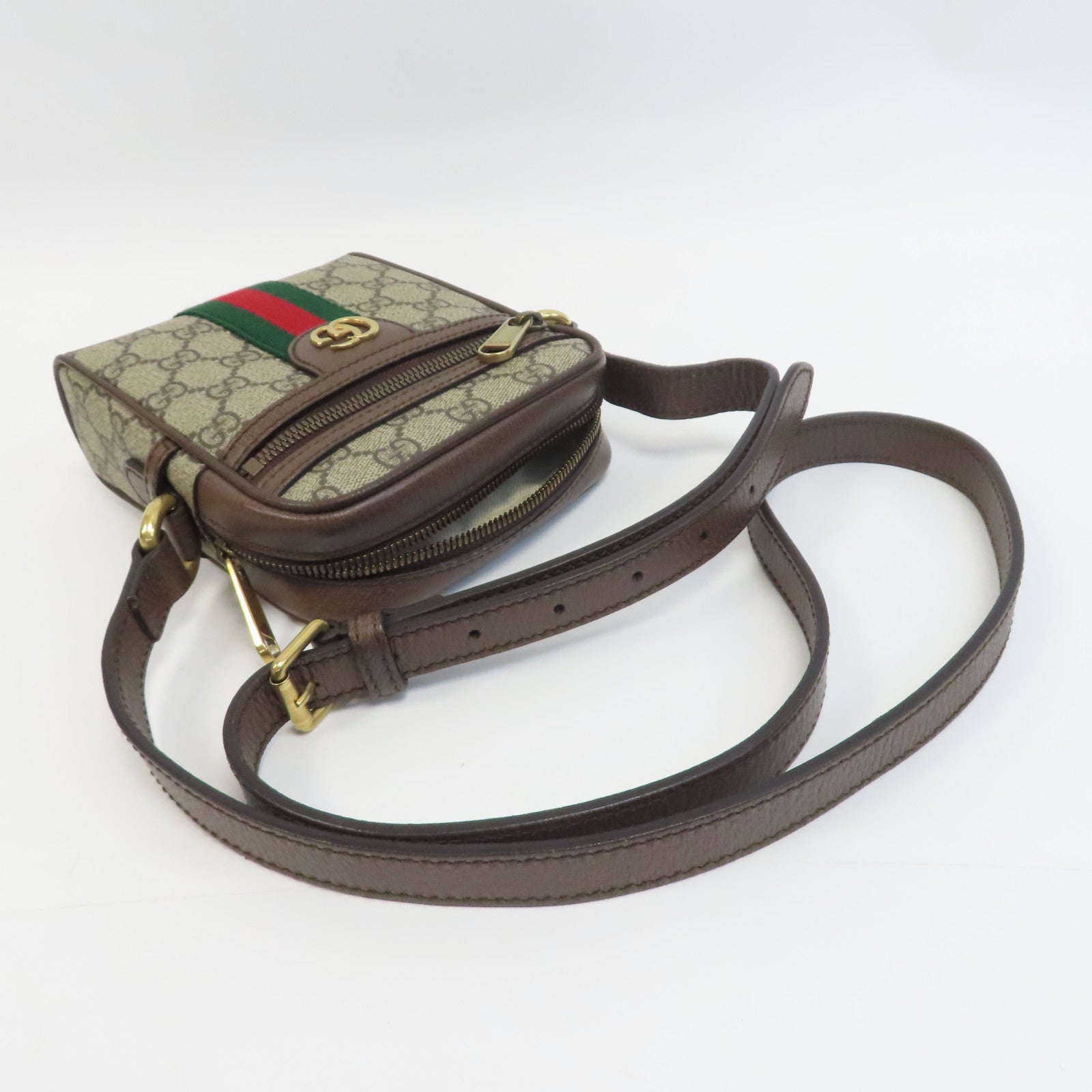 GUCCI 塗層帆布Ophidia GG金扣肩背袋啡色