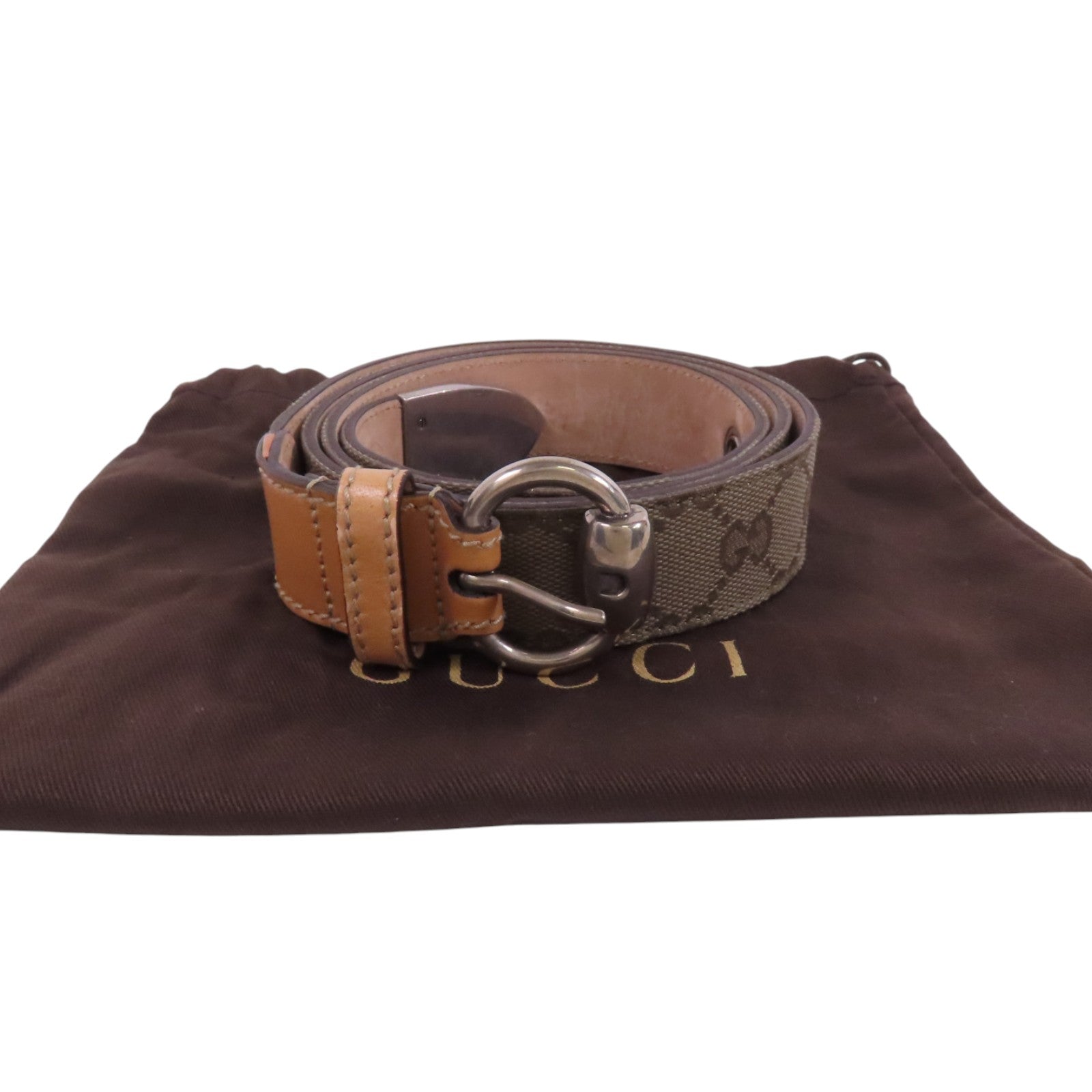 GUCCI GG帆布/nuisance皮革Belt銀扣皮帶
