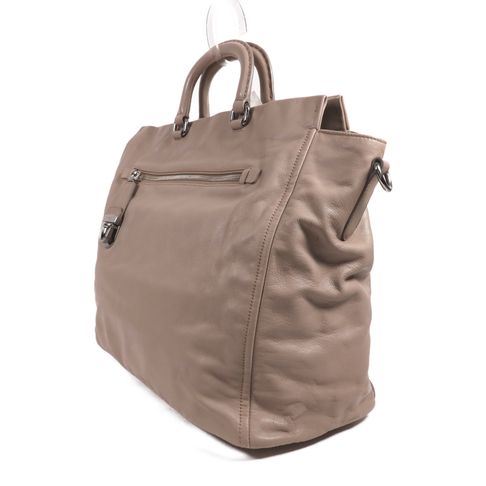 PRADA 【激減優惠】牛皮皮革2 Way Shoulder銀扣手挽肩背兩用袋