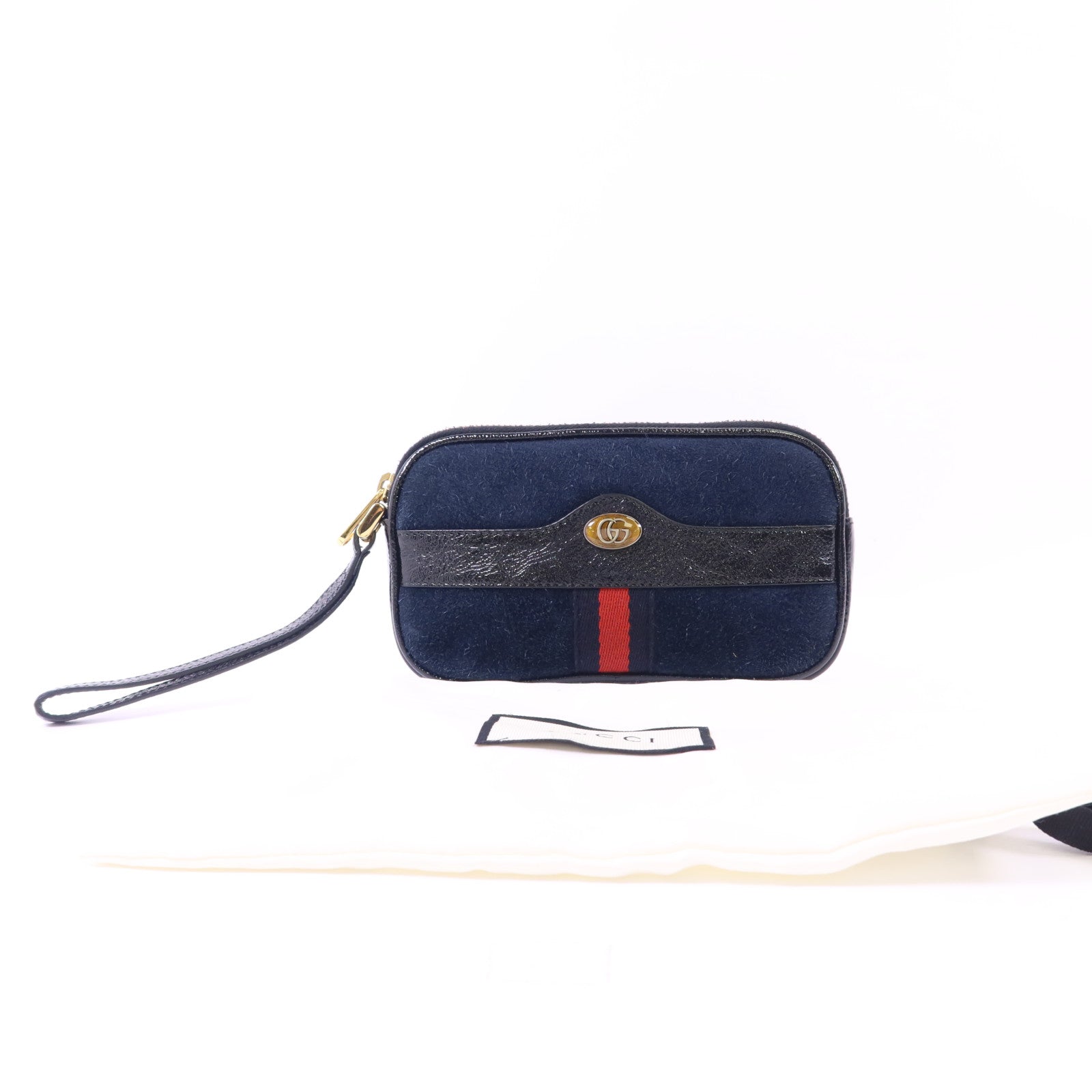 GUCCI 絨布/漆皮皮革Accessories Pouch金扣手拿包