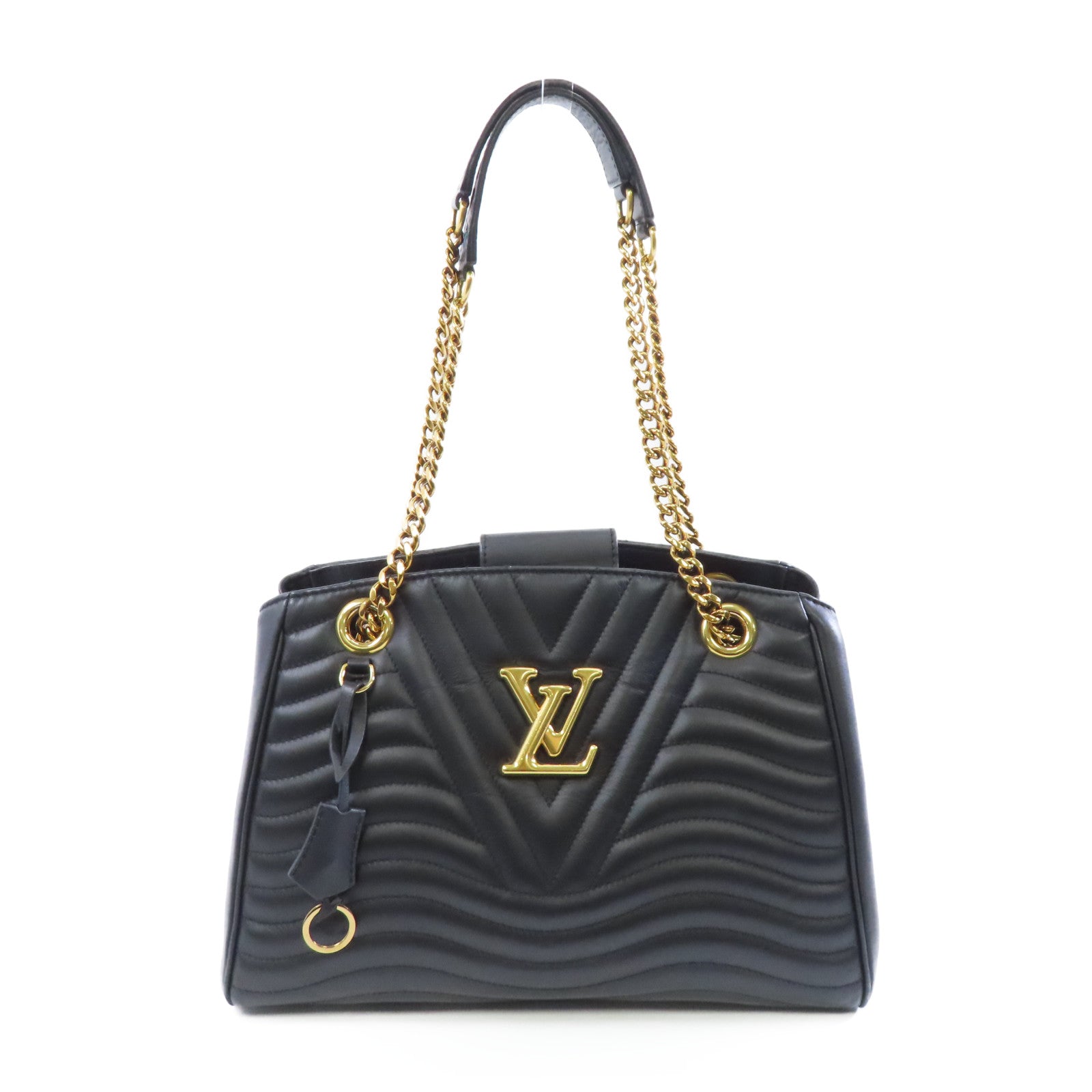 LOUIS VUITTON 牛皮皮革New Wave Tote Bag金扣鏈帶肩背袋黑色