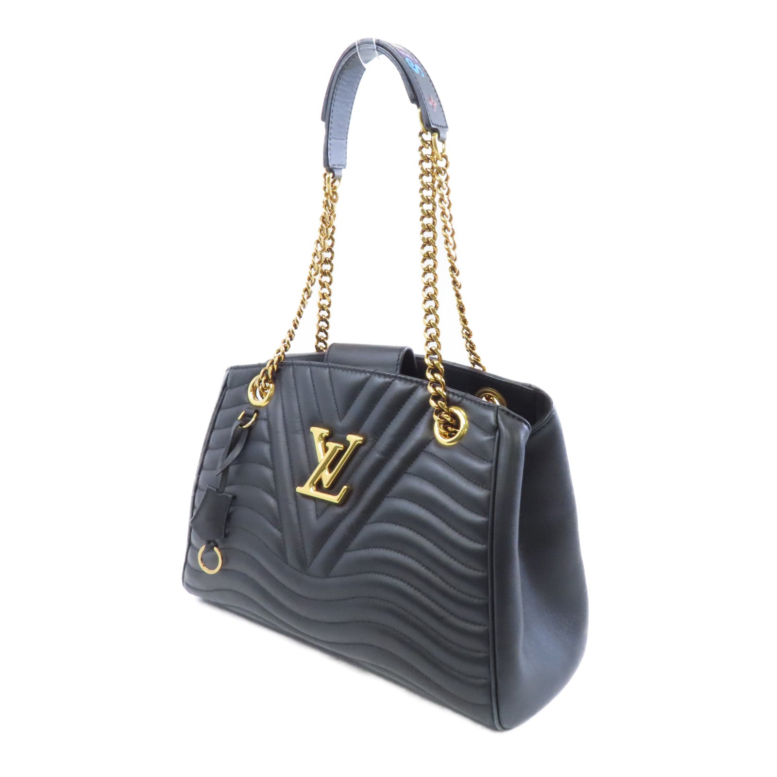 LOUIS VUITTON 牛皮皮革New Wave Tote Bag金扣鏈帶肩背袋黑色