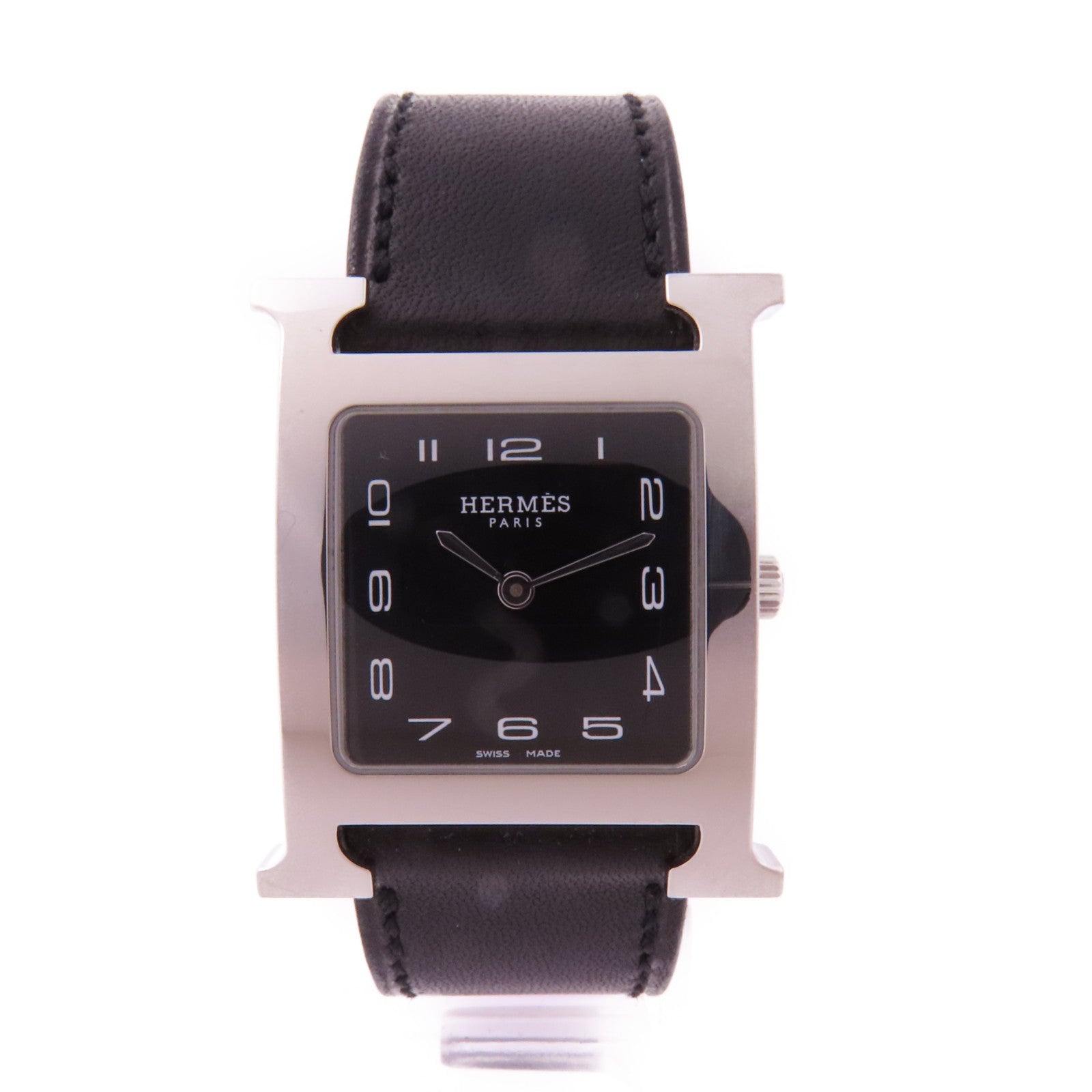HERMES Heure H不鏽鋼/皮革手錶石英機芯黑色