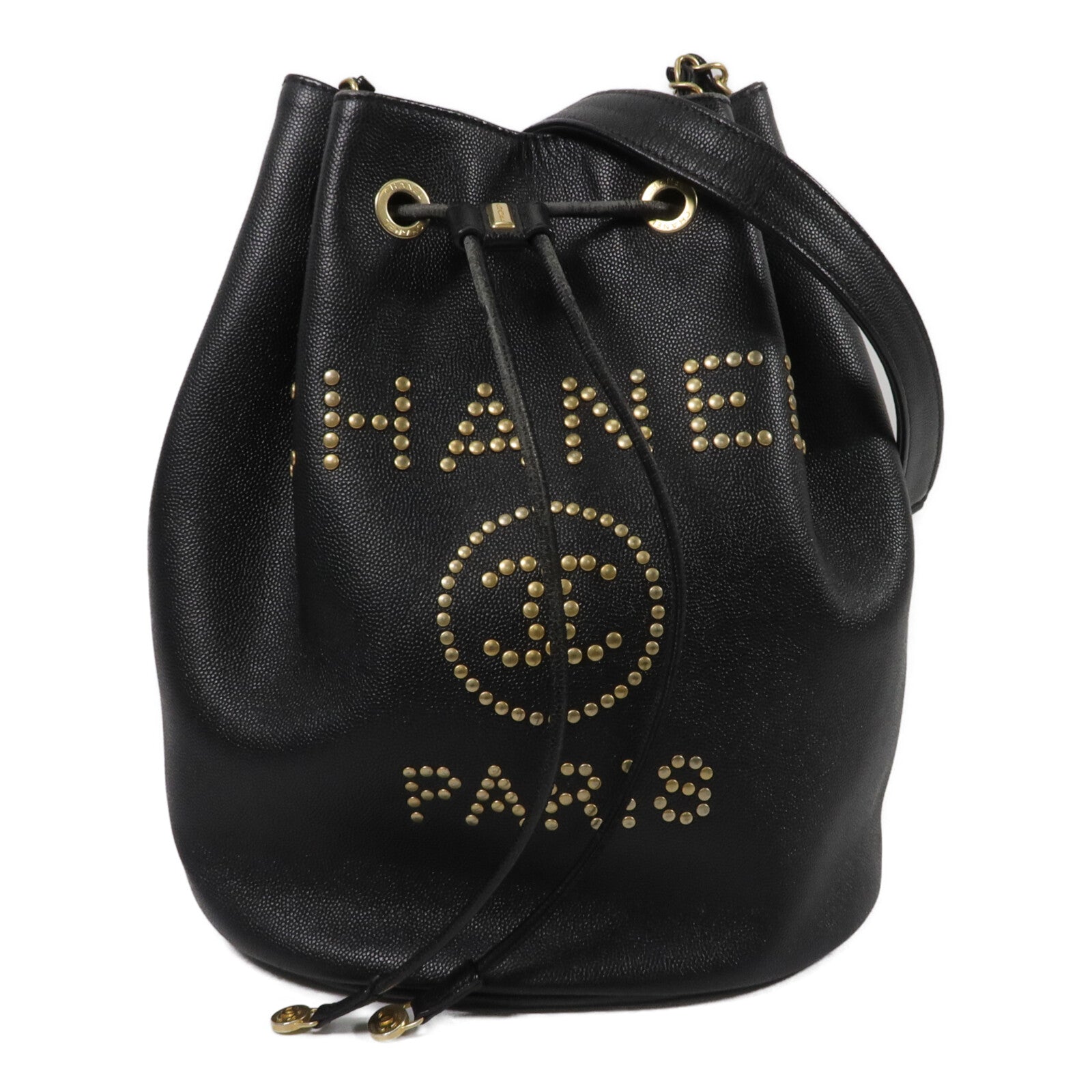 CHANEL 牛皮皮革Deauville Bucket Bag鏈帶肩背袋