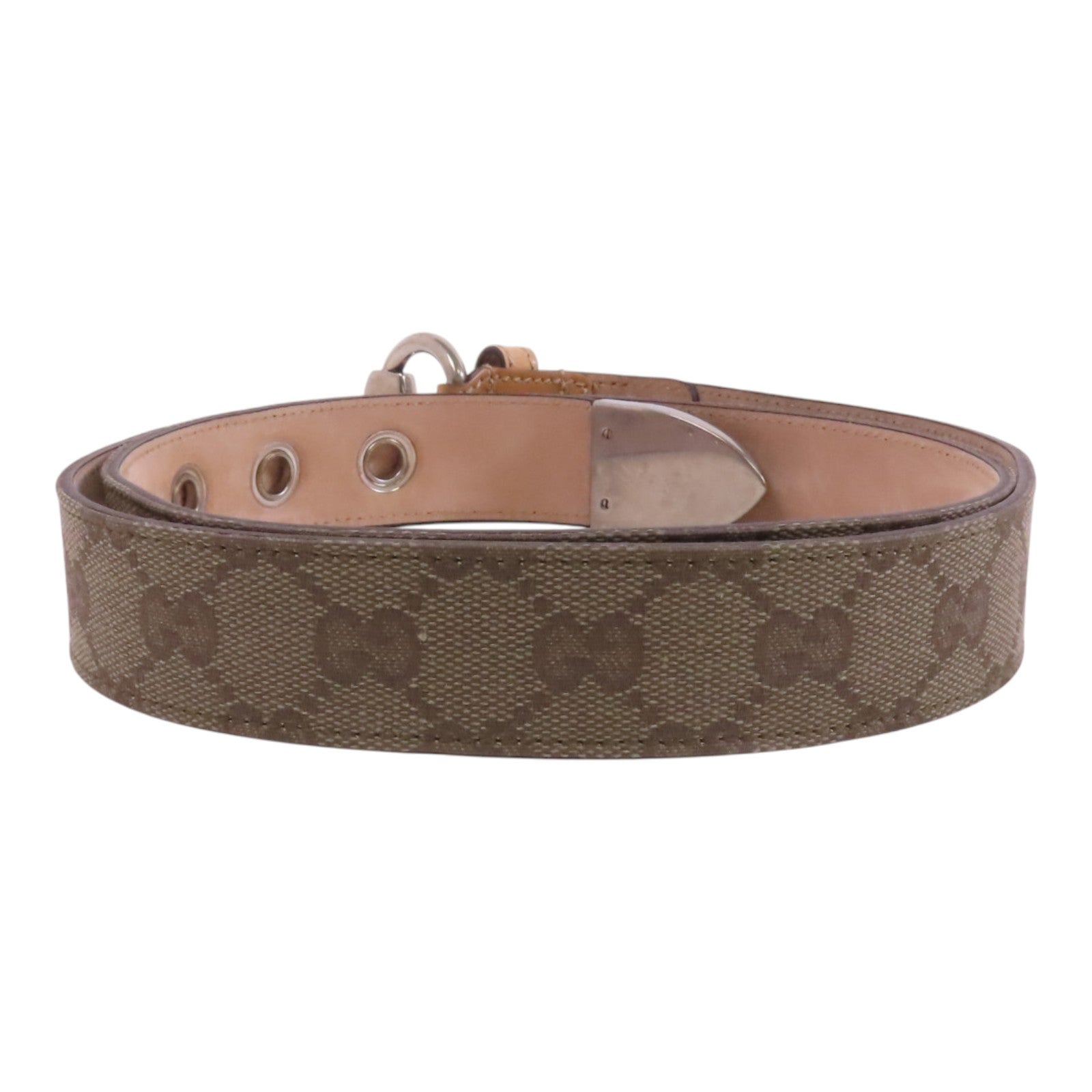 GUCCI GG帆布/nuisance皮革Belt銀扣皮帶
