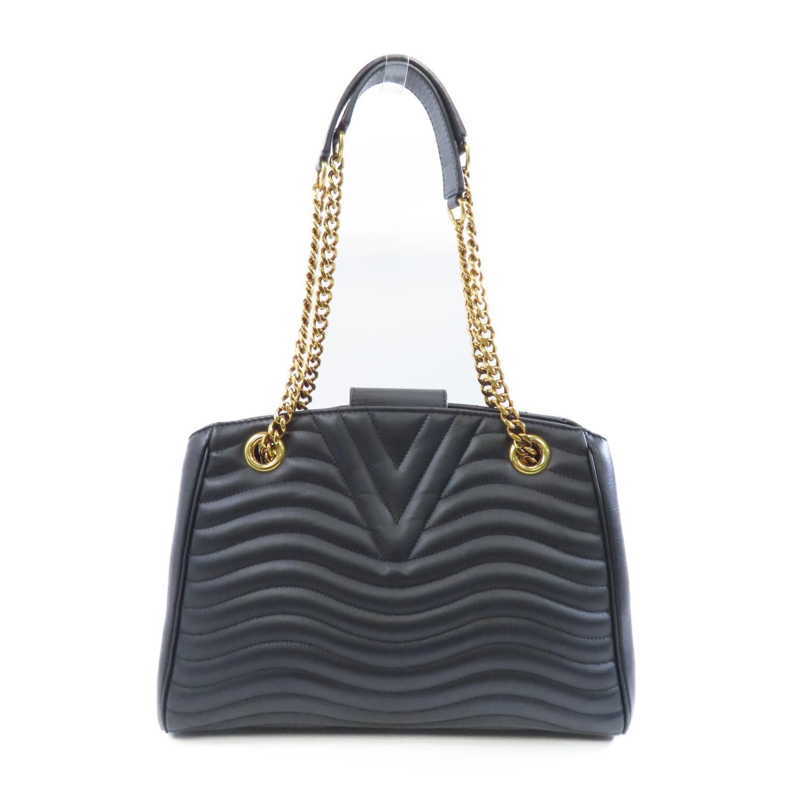 LOUIS VUITTON 牛皮皮革New Wave Tote Bag金扣鏈帶肩背袋黑色