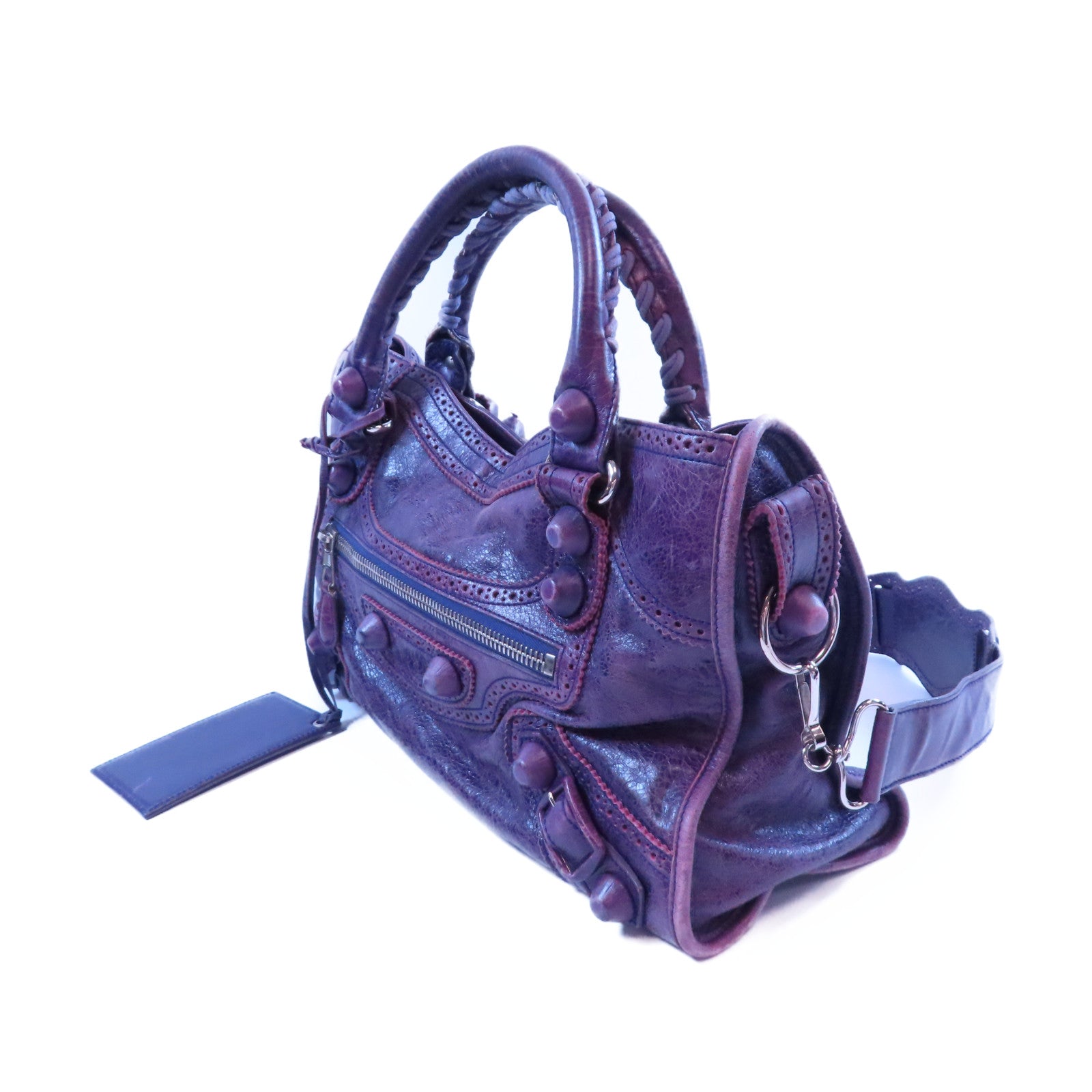 BALENCIAGA 牛皮皮革Giant City金扣手挽肩背兩用袋紫色