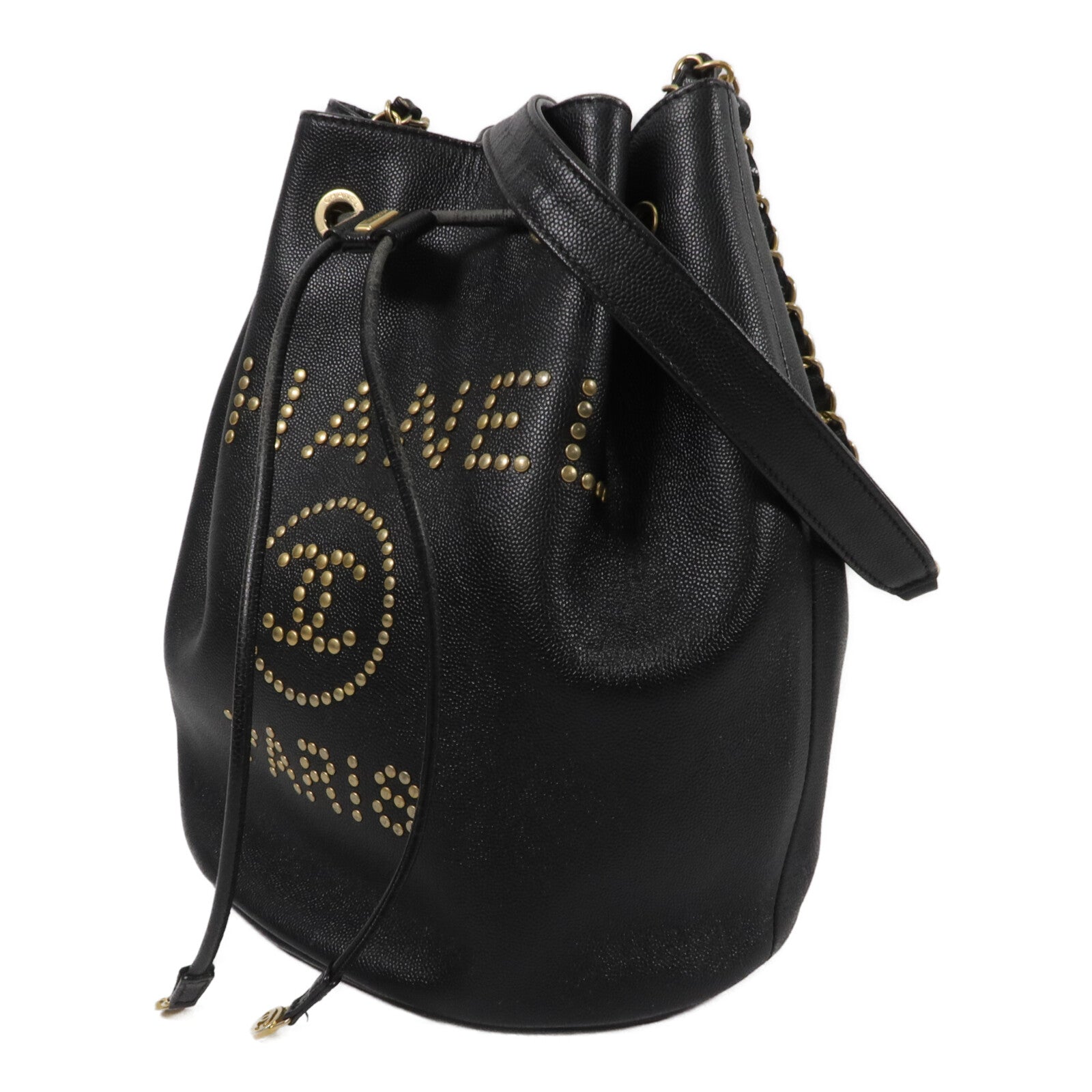 CHANEL 牛皮皮革Deauville Bucket Bag鏈帶肩背袋
