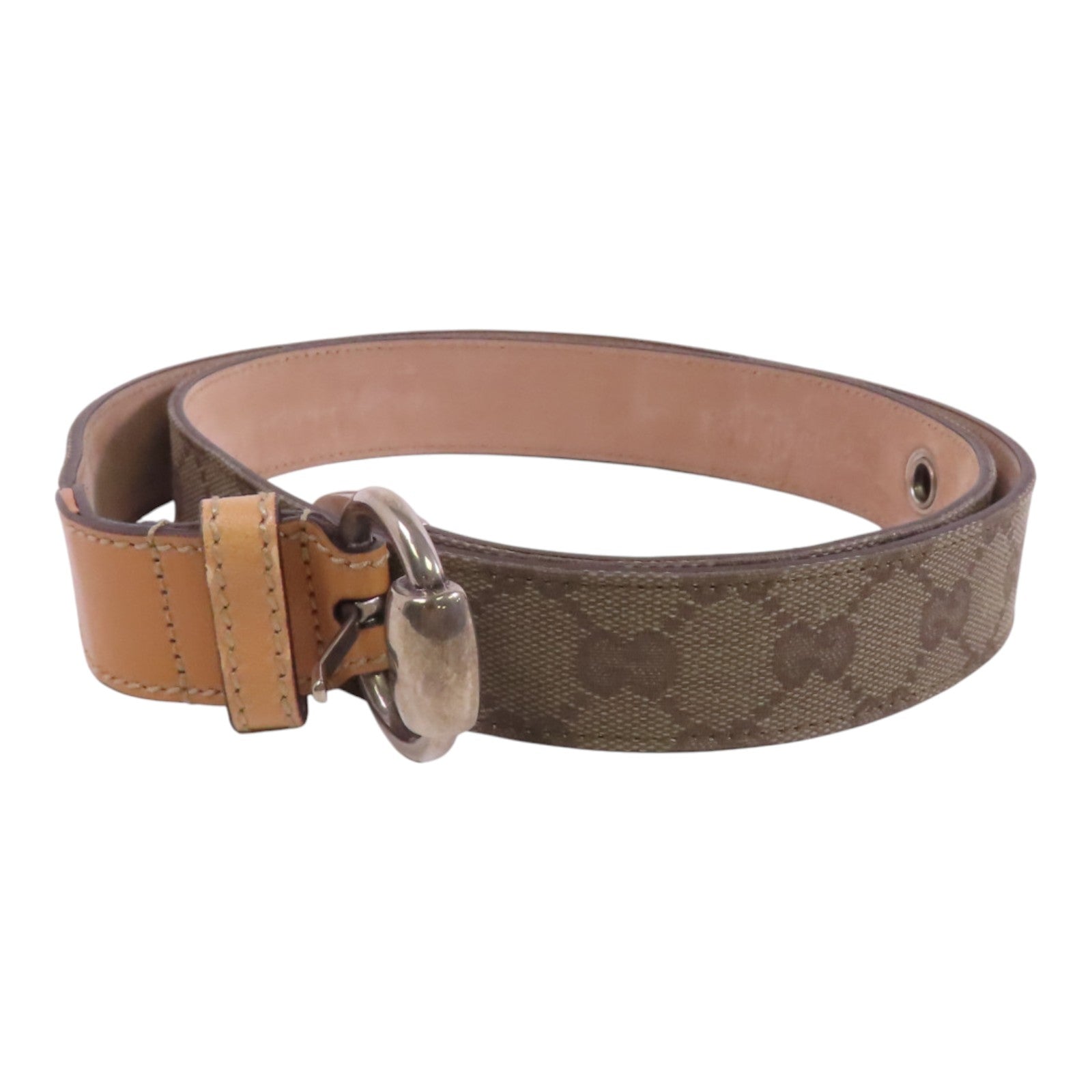 GUCCI GG帆布/nuisance皮革Belt銀扣皮帶