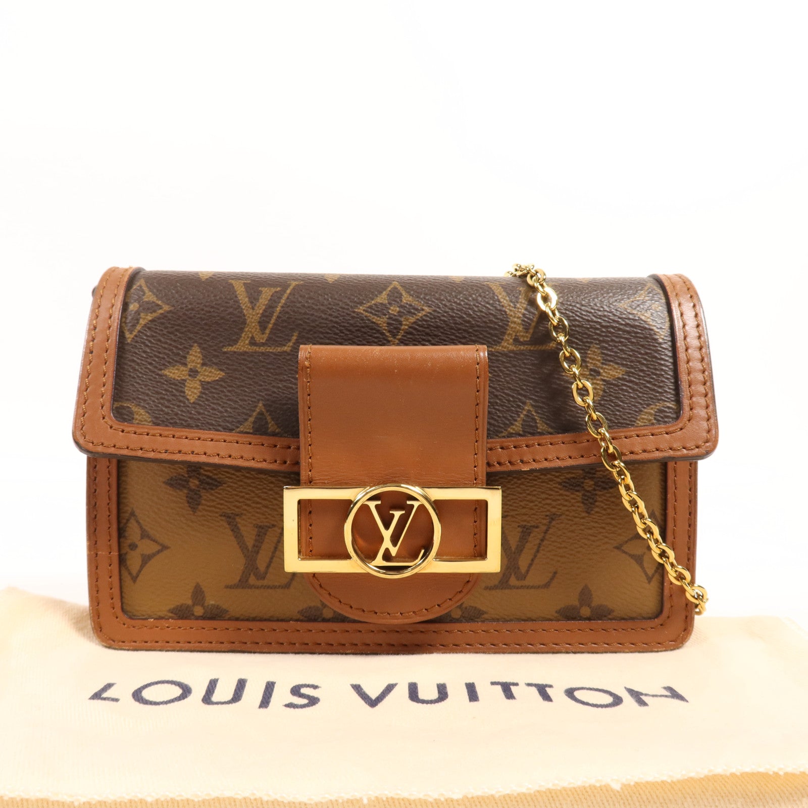 LOUIS VUITTON Monogram Reverse Dauphine金扣肩背袋