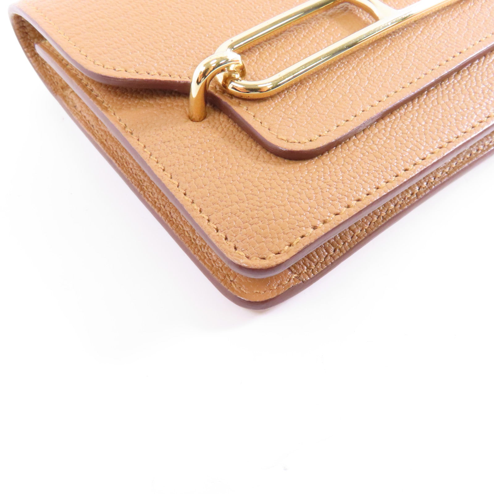 HERMES Chevre皮革Roulis Slim金扣錢包啡色