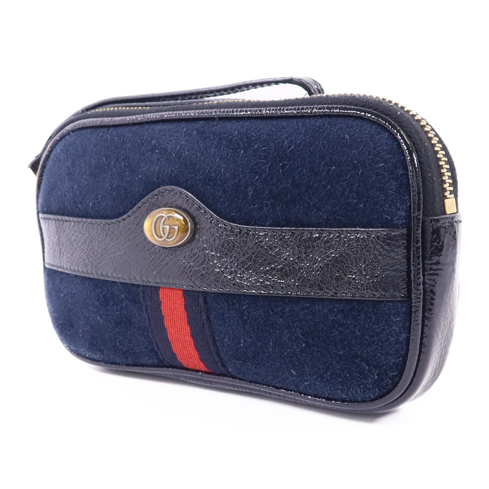 GUCCI 絨布/漆皮皮革Accessories Pouch金扣手拿包