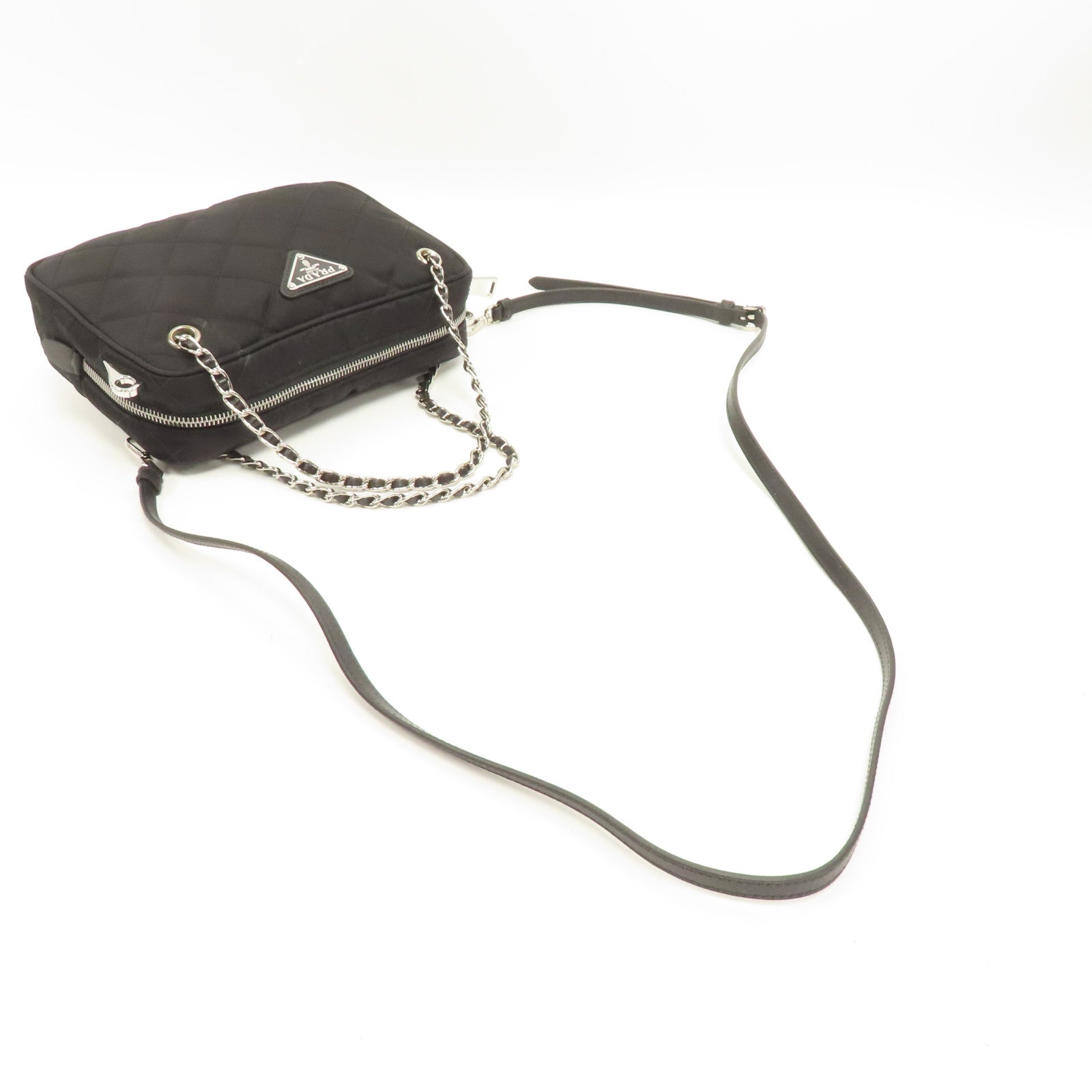 PRADA 尼龍Banddiera Black Tessuto銀扣手挽肩背兩用袋黑色