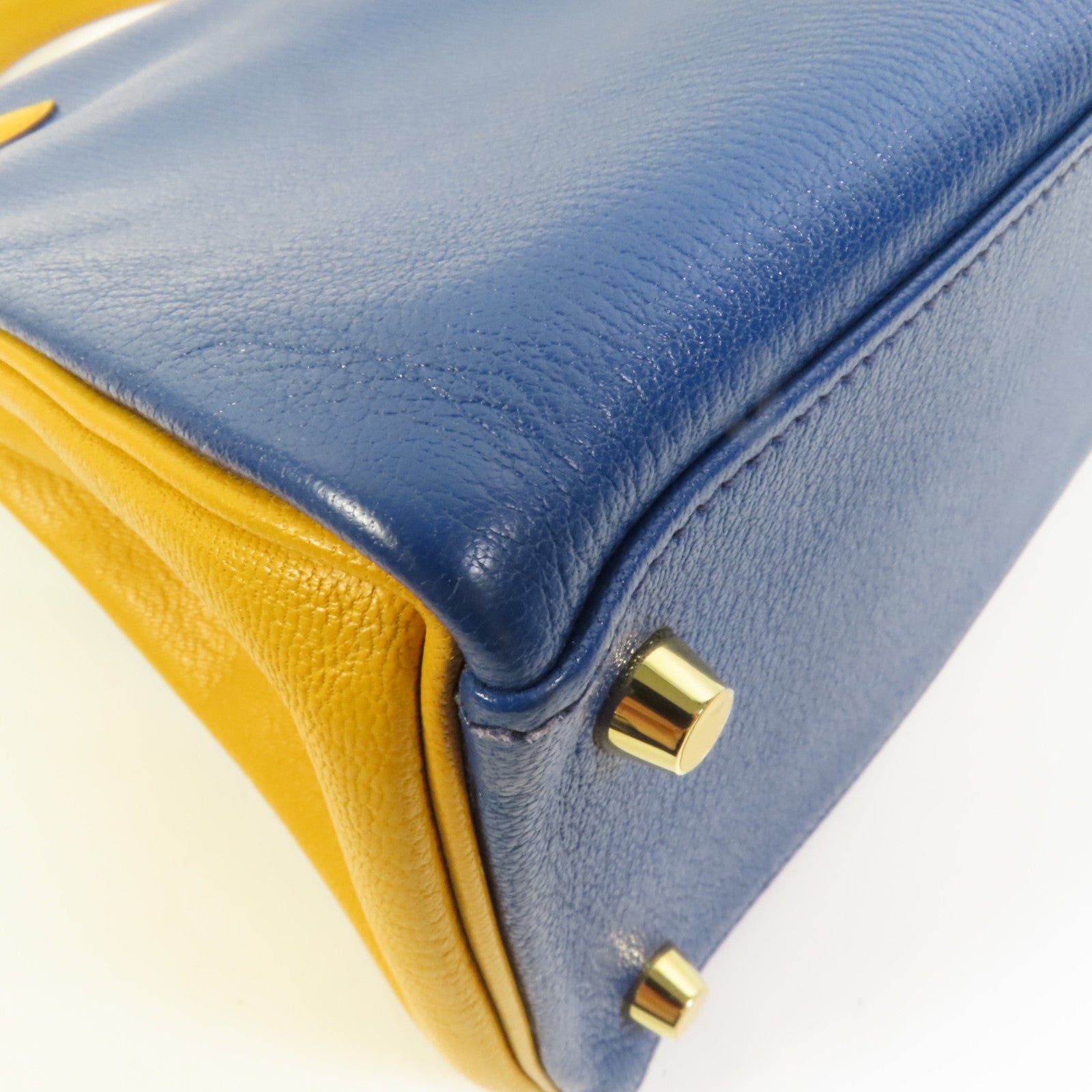 HERMES 【激減優惠】Chevre皮革Kelly 28金扣手挽肩背兩用袋Deep Blue/Jaune Ambre