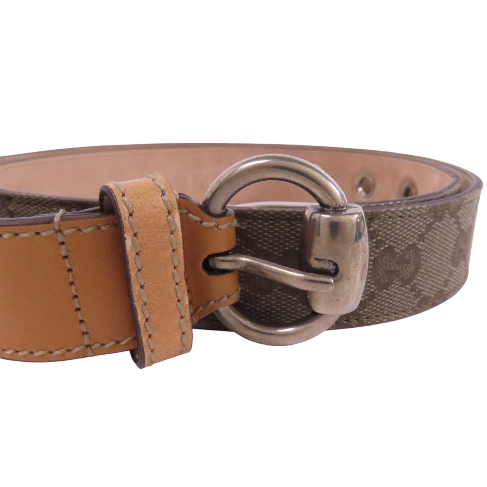 GUCCI GG帆布/nuisance皮革Belt銀扣皮帶