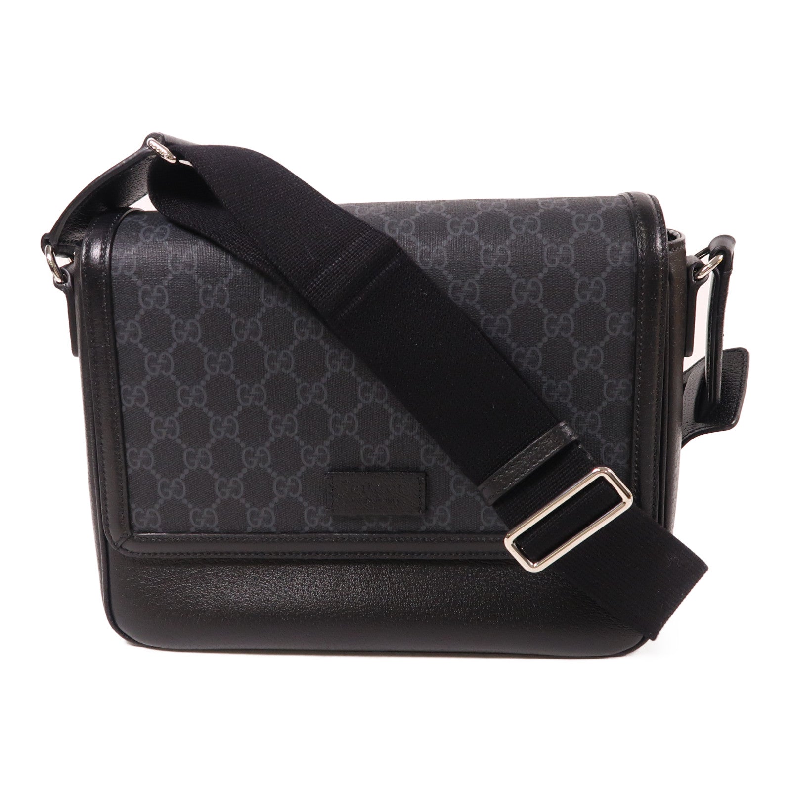 GUCCI 塗層帆布/牛皮皮革Medium GG Crossbody Bag銀扣肩背袋