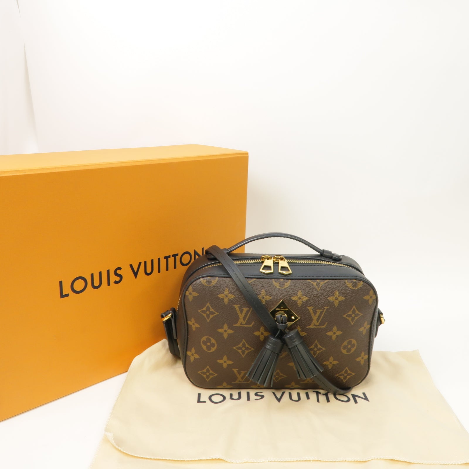 LOUIS VUITTON Monogram Saintonge 2way Shoulder Bag金扣手挽肩背兩用袋黑色/啡色