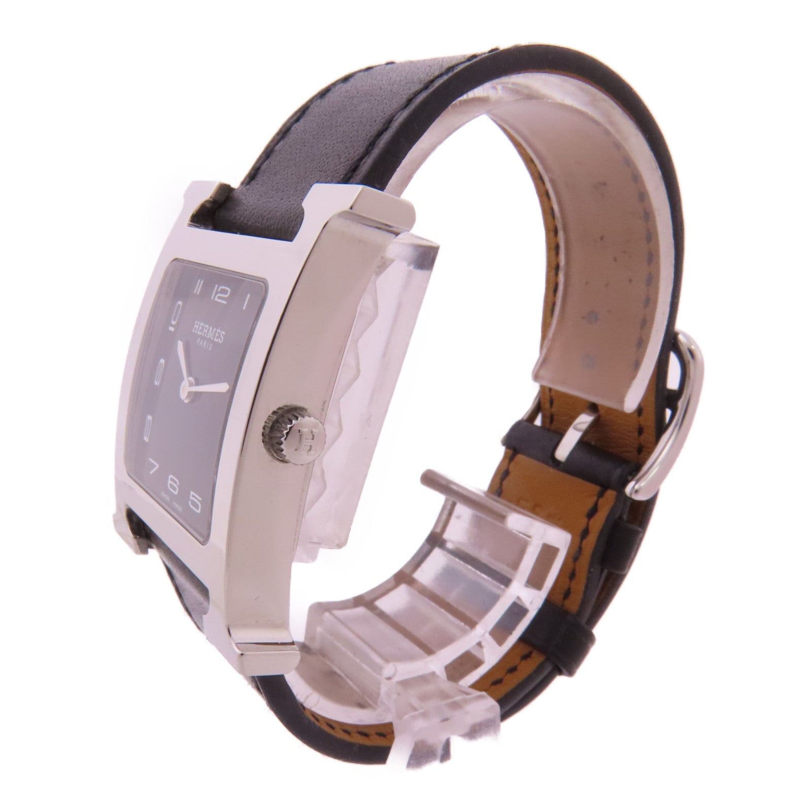 HERMES Heure H不鏽鋼/皮革手錶石英機芯黑色