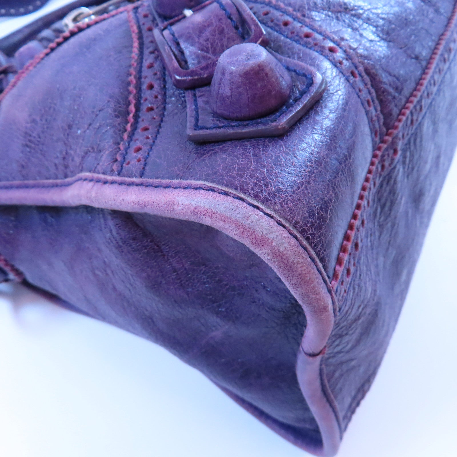 BALENCIAGA 牛皮皮革Giant City金扣手挽肩背兩用袋紫色