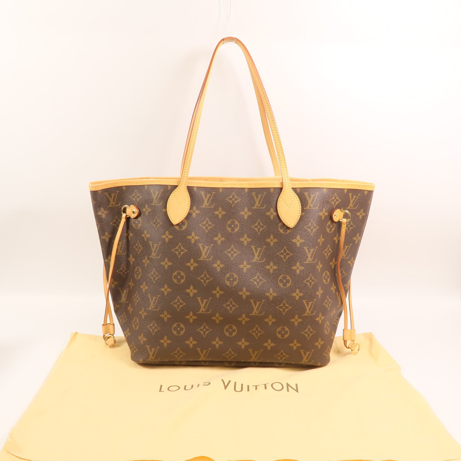 LOUIS VUITTON Monogram Neverfull MM金扣手挽袋