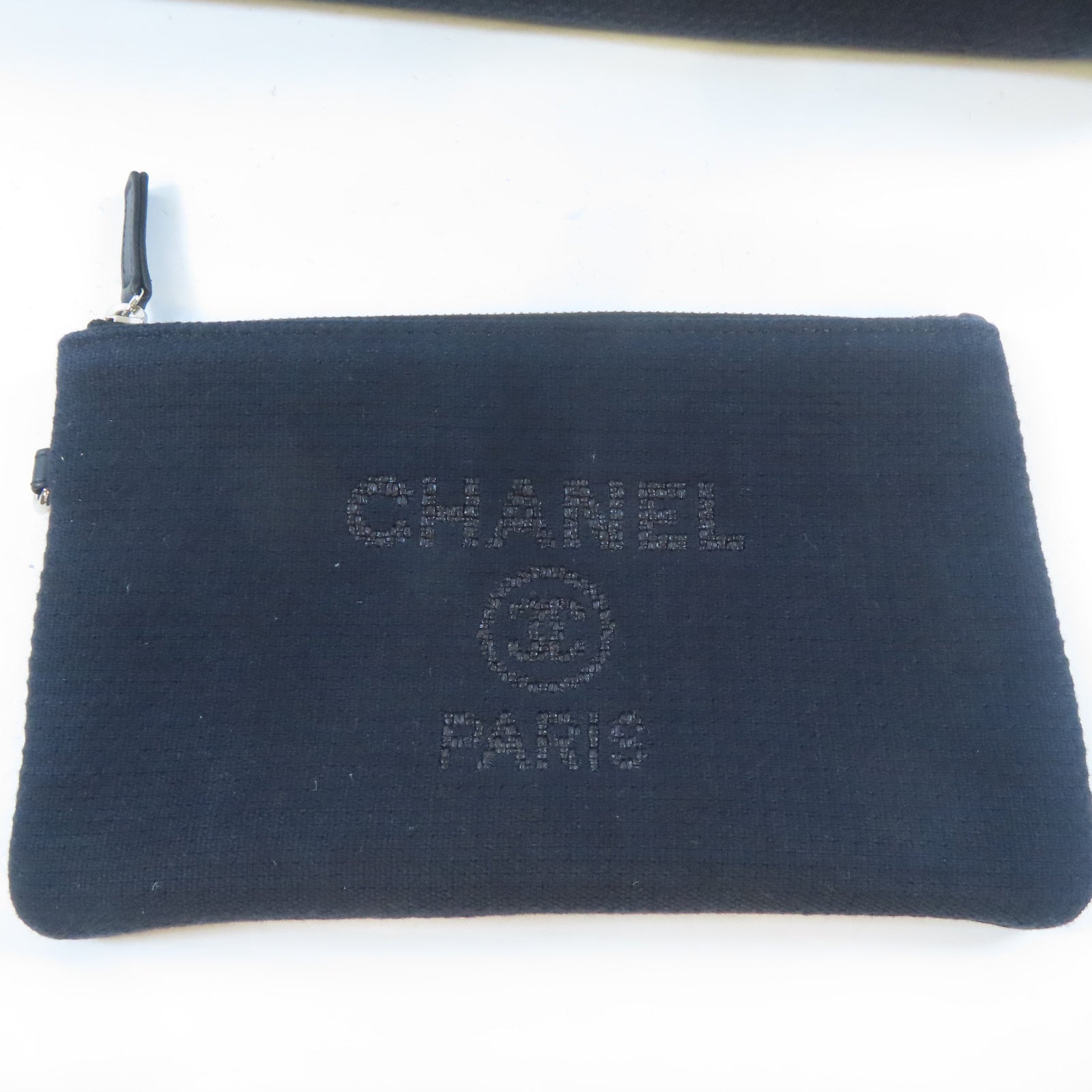 CHANEL 帆布Deauville Tote Medium銀扣手挽肩背兩用袋黑色