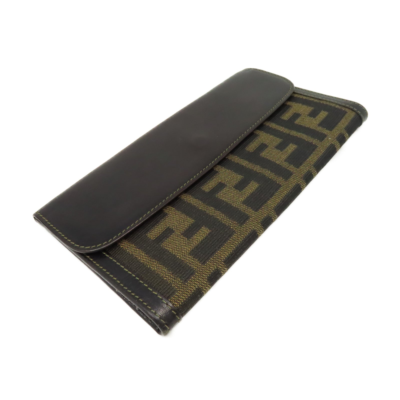 FENDI 【激減優惠】帆布/牛皮皮革Long Wallet長錢包啡色