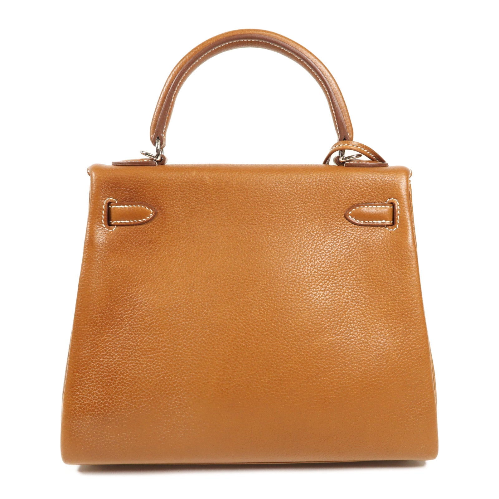 HERMES Barenia皮革Kelly 25銀扣手挽肩背兩用袋Fauve