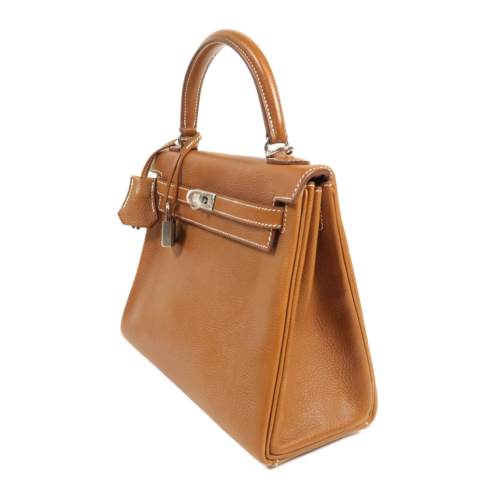 HERMES Barenia皮革Kelly 25銀扣手挽肩背兩用袋Fauve