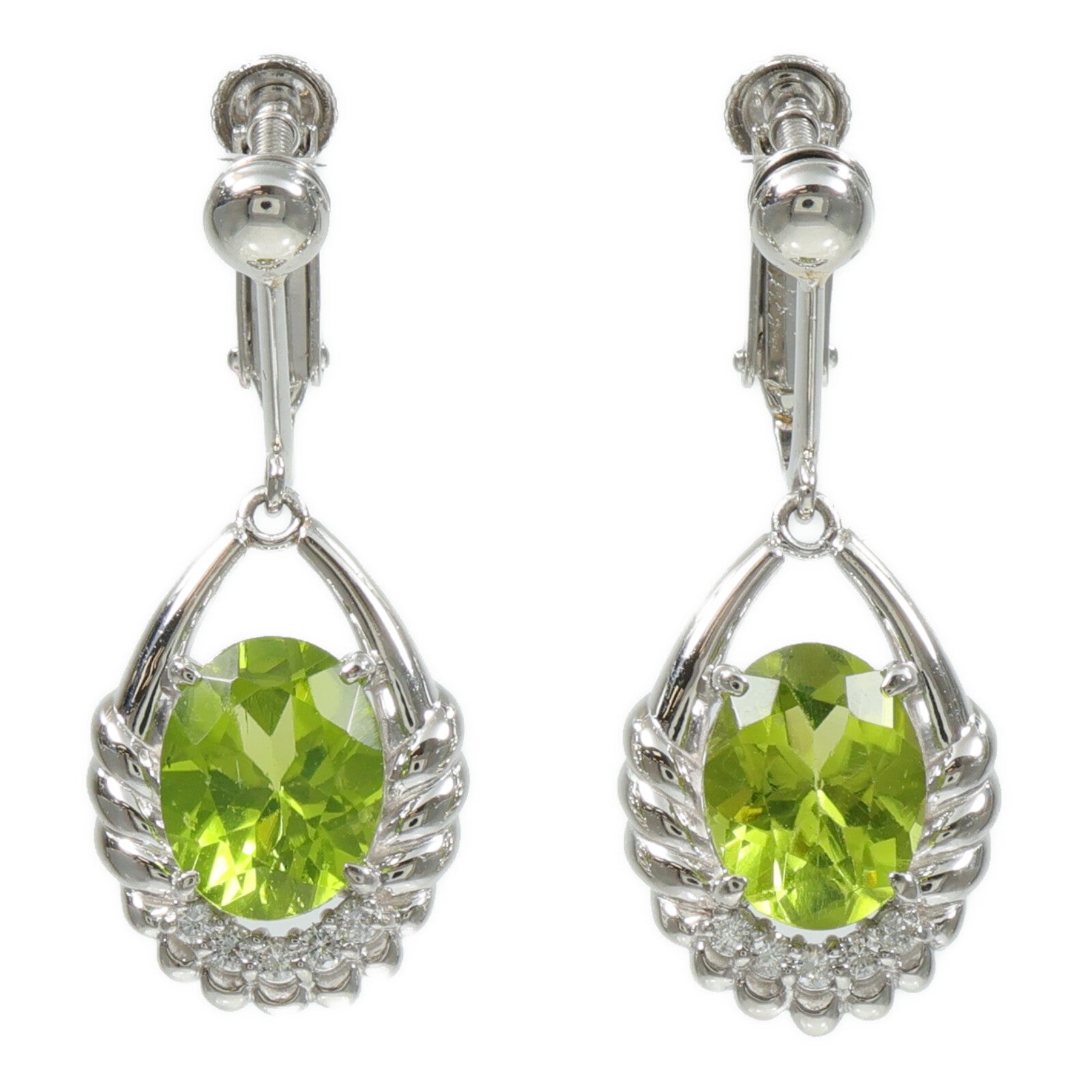 JEWELRY PT900/PT800鉑金Peridot Diamond Earrings橄欖石/鑽石/鑽石