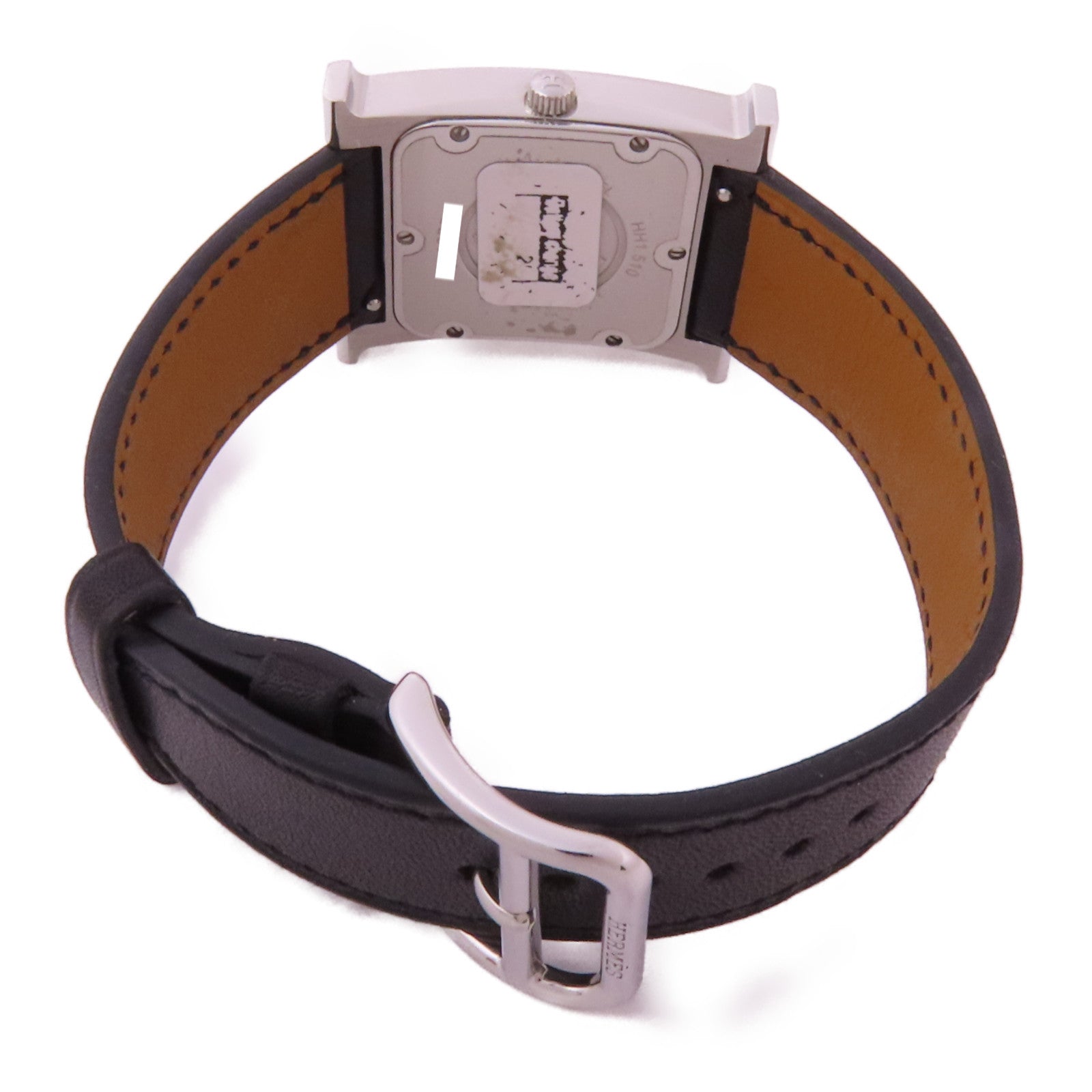 HERMES Heure H不鏽鋼/皮革手錶石英機芯黑色